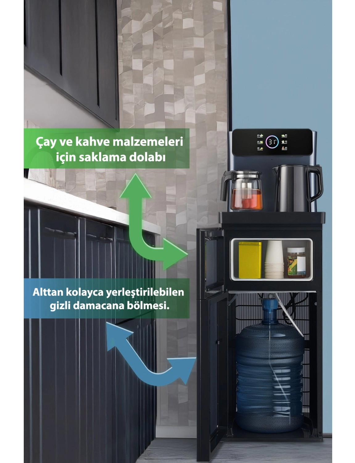 Kiwi Kwp-8570 Dijital Göstergeli Uzaktan Kumandalı Çay Demleme, Su Isıtma Fonksiyonlu Su Sebili - Görsel 5
