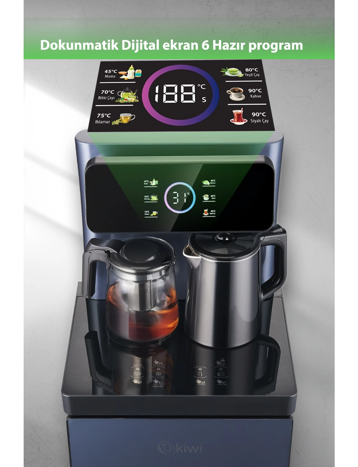 Kiwi Kwp-8570 Dijital Göstergeli Uzaktan Kumandalı Çay Demleme, Su Isıtma Fonksiyonlu Su Sebili - Görsel 3
