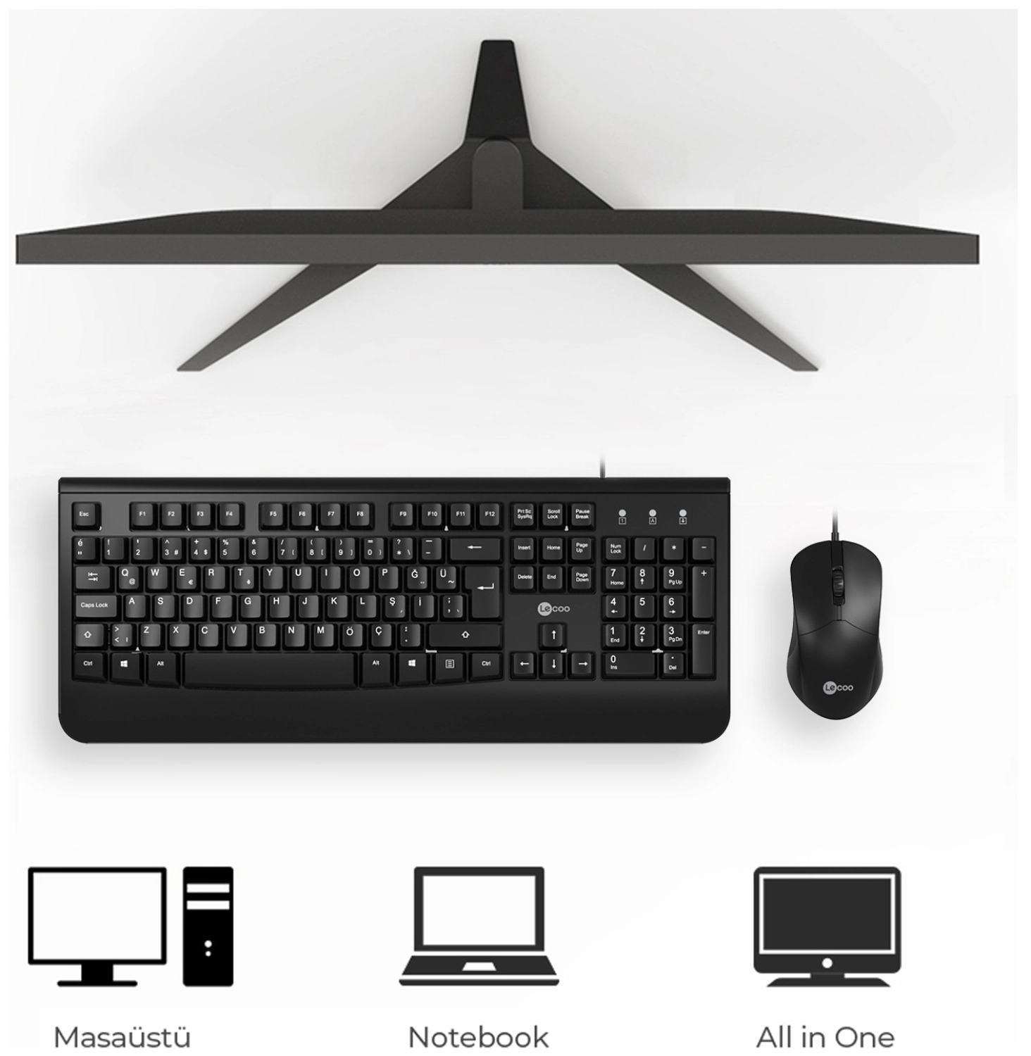 Lecoo Cm105 Usb Kablolu Türkçe Q Klavye & Mouse Set Siyah - Görsel 3