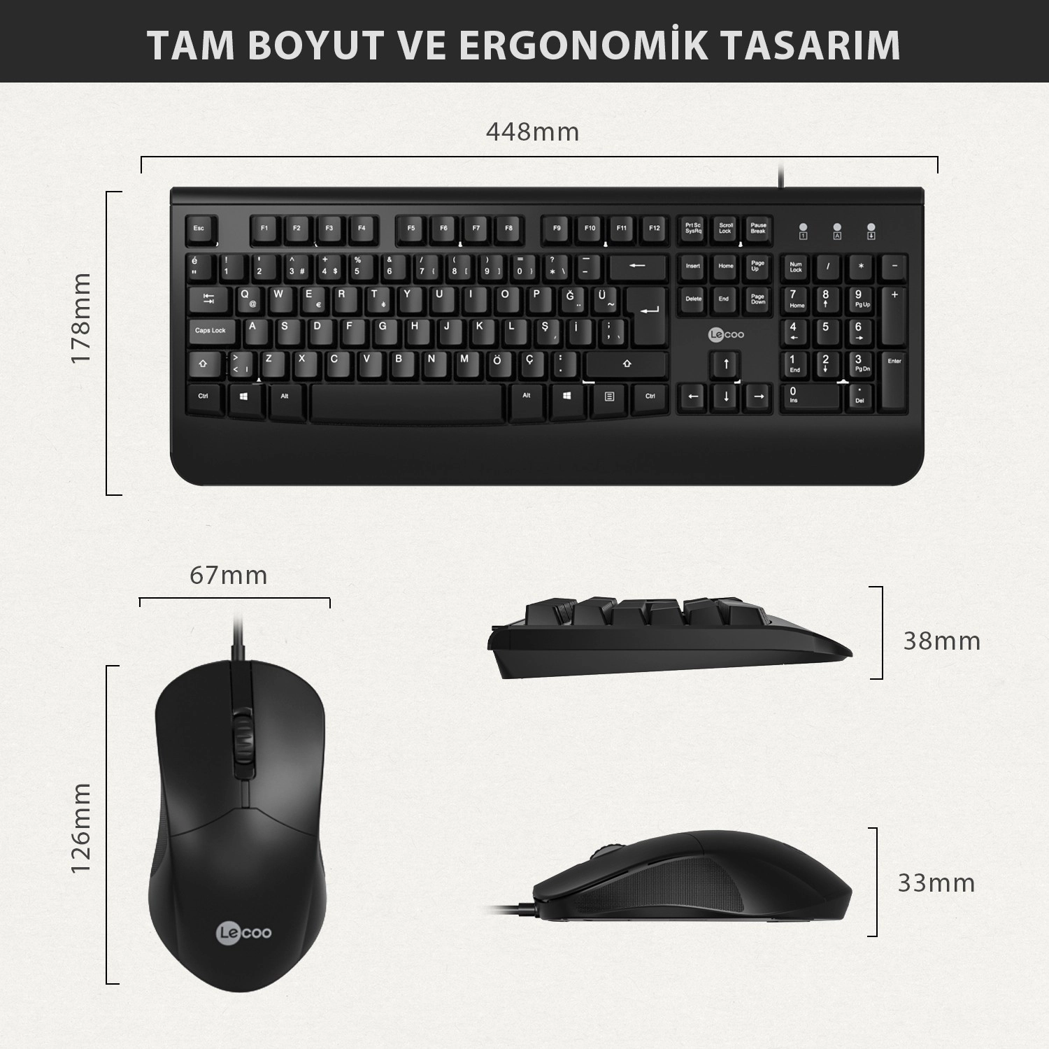 Lecoo Cm105 Usb Kablolu Türkçe Q Klavye & Mouse Set Siyah - Görsel 5