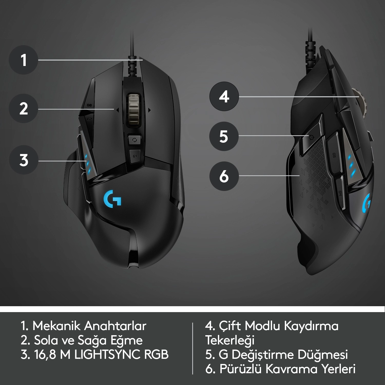 Logitech G G502 Hero Lightsync 25.600 Dpi Yüksek Performanslı Kablolu Oyuncu Mouse - Siyah - Görsel 10