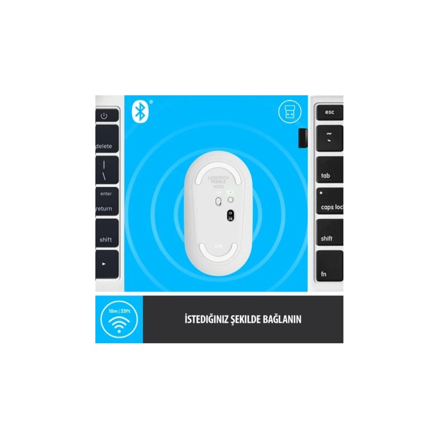 Logitech M350 Pebble Sessiz Kablosuz Kompakt Mouse – Beyaz - Görsel 5