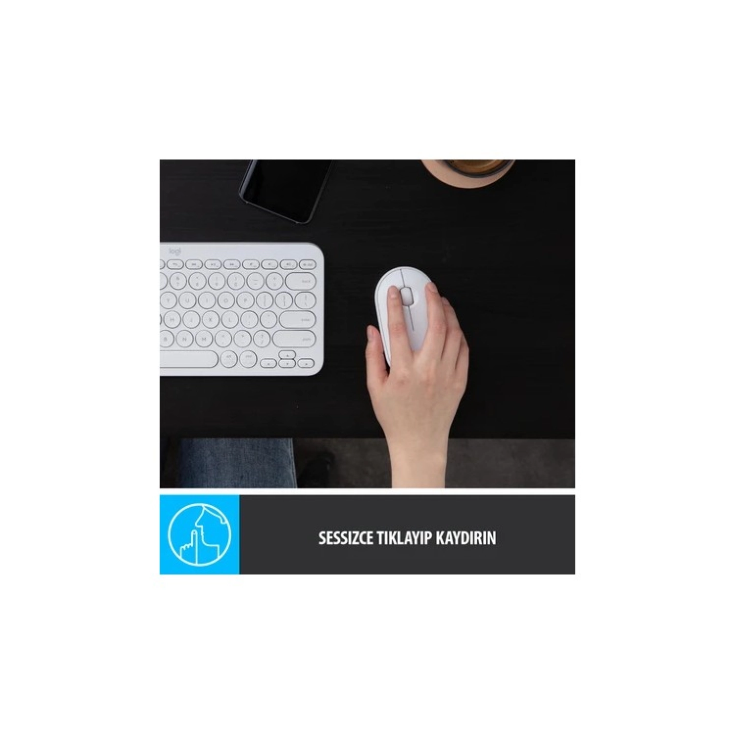 Logitech M350 Pebble Sessiz Kablosuz Kompakt Mouse – Beyaz - Görsel 3