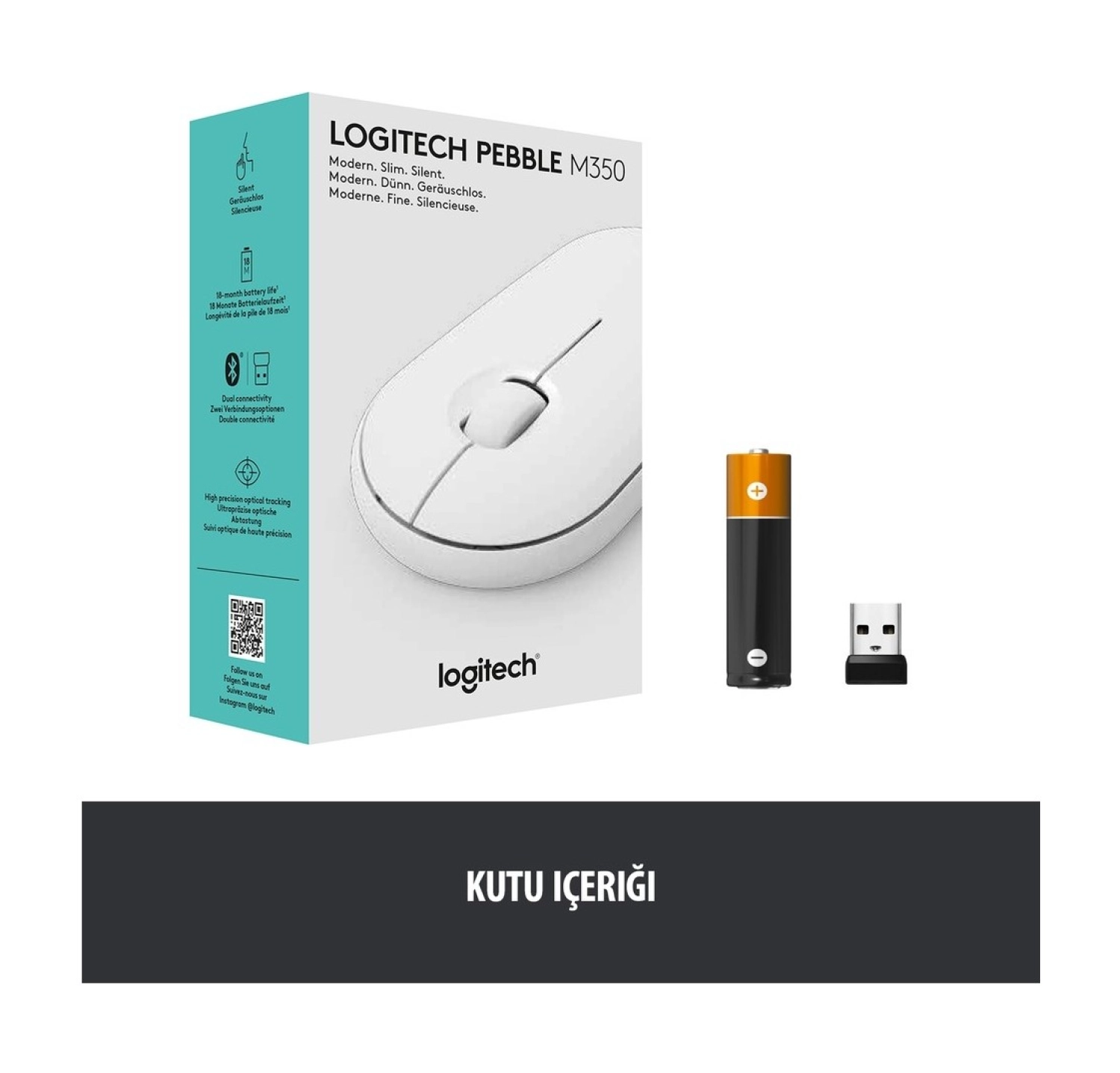 Logitech M350 Pebble Sessiz Kablosuz Kompakt Mouse – Beyaz - Görsel 8
