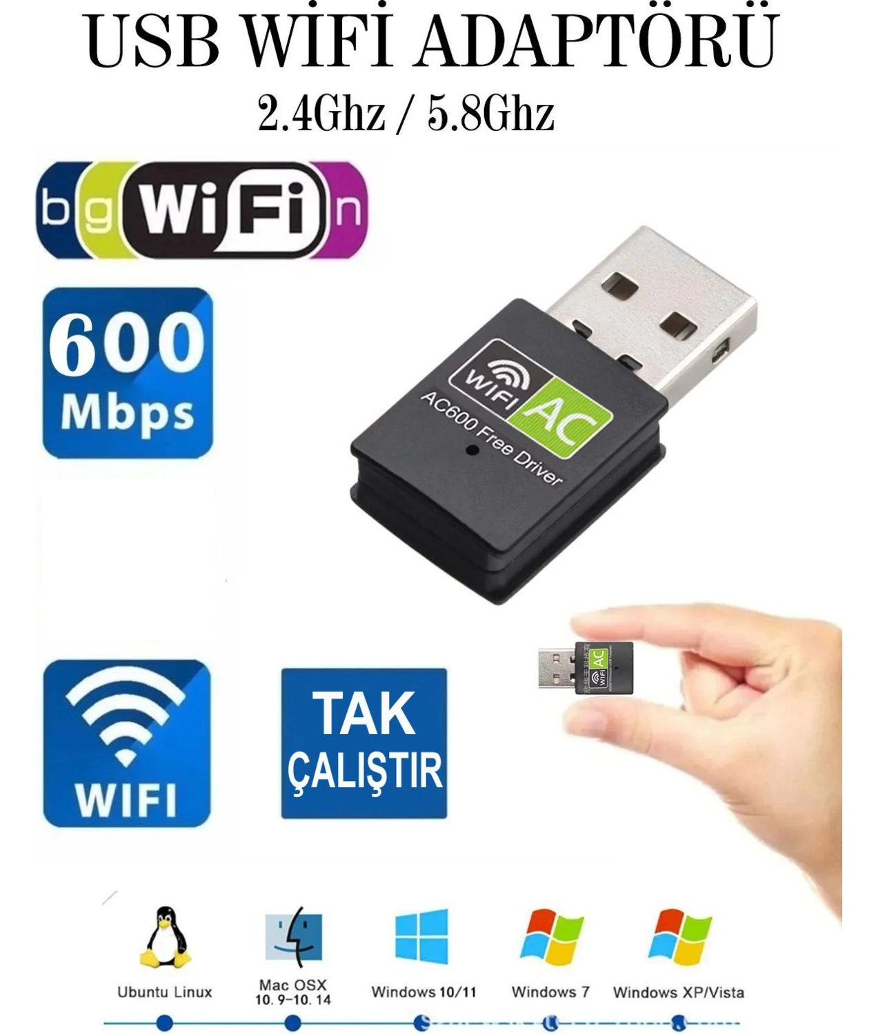 Maxgo 3123 Usb Wifi Adaptörü 600Mbps Usb Kablosuz Alıcı Dongle Alıcı Masaüstü Tak Çalıştır ürün görseli