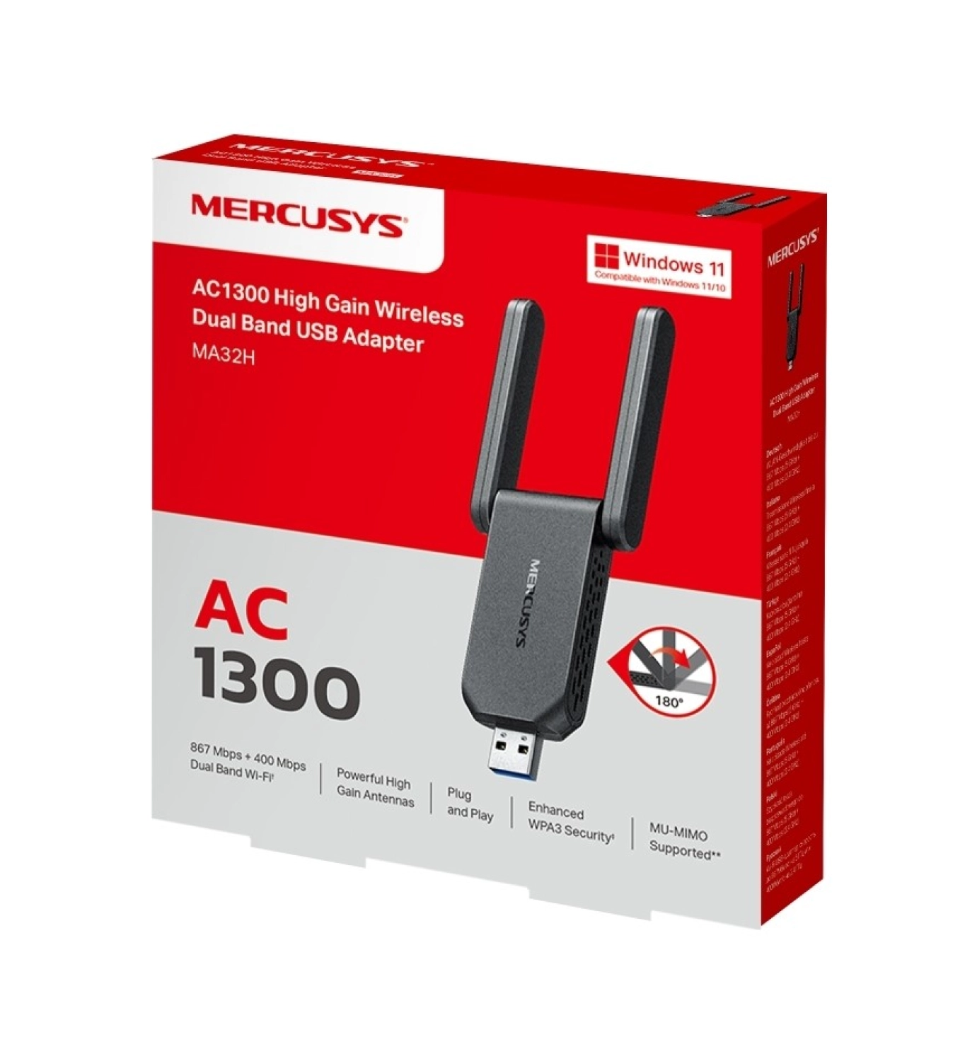 Mercusys Ma32H, Ac1300 Mbps, Çift Bant, Usb 3.0, Yüksek Çekim Güçlü Wi-Fi 5 Usb Adaptör - Görsel 5