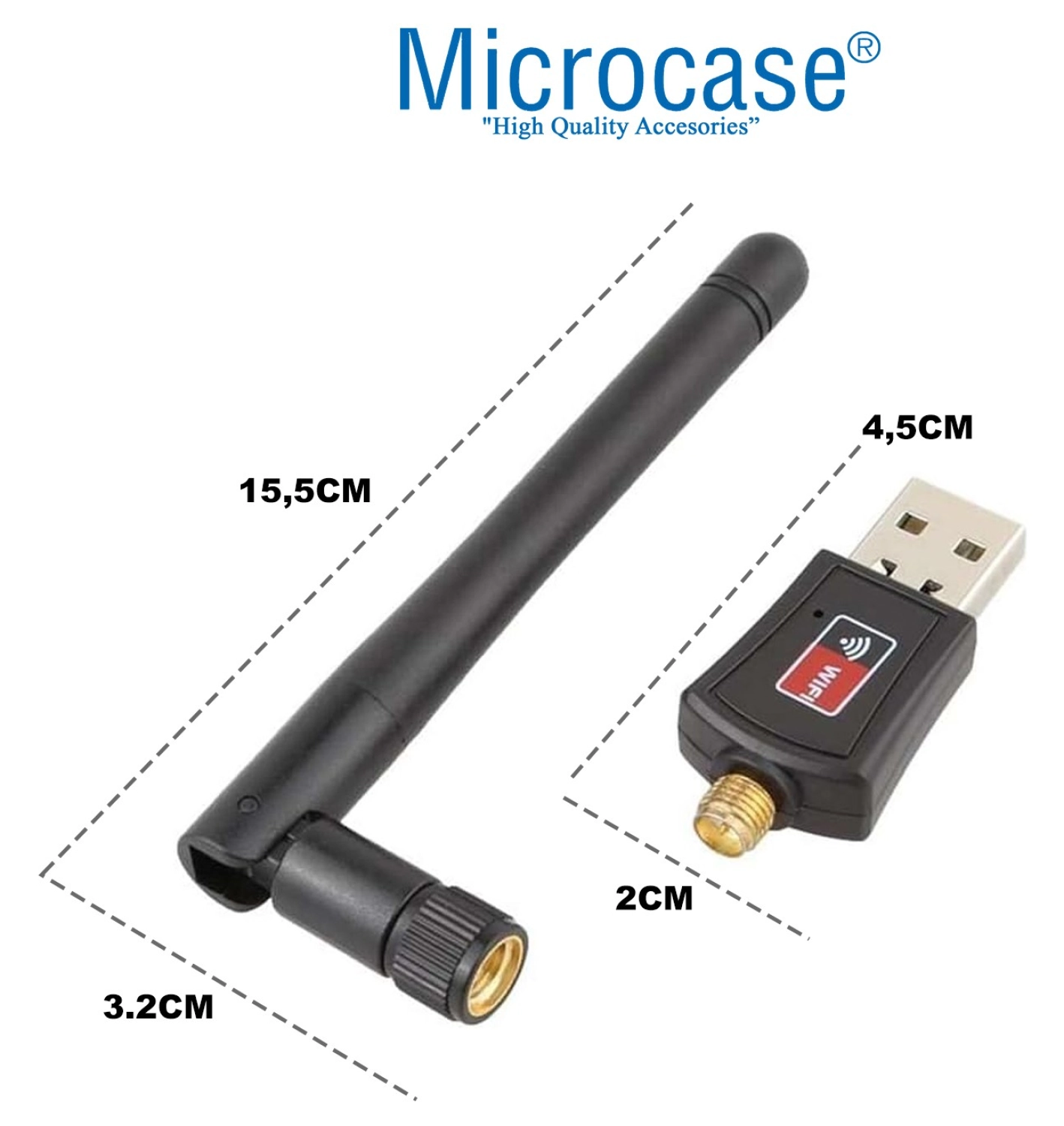 Microcase 2.4Ghz 300 Mbps 5 Dbi Usb Wireless Adaptör Wifi Anten 15.5Cm - Al4222 - Görsel 5