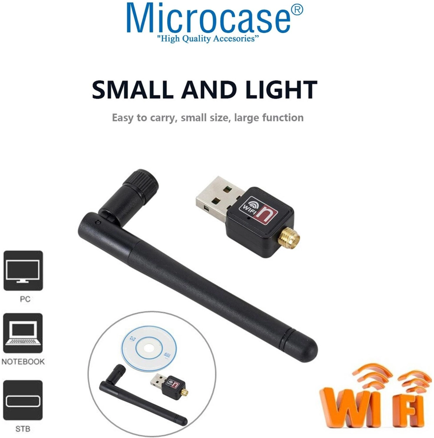 Microcase 2.4Ghz 300 Mbps Usb Wireless Adaptör Wifi Anten 9 Cm - Al2752 - Görsel 3