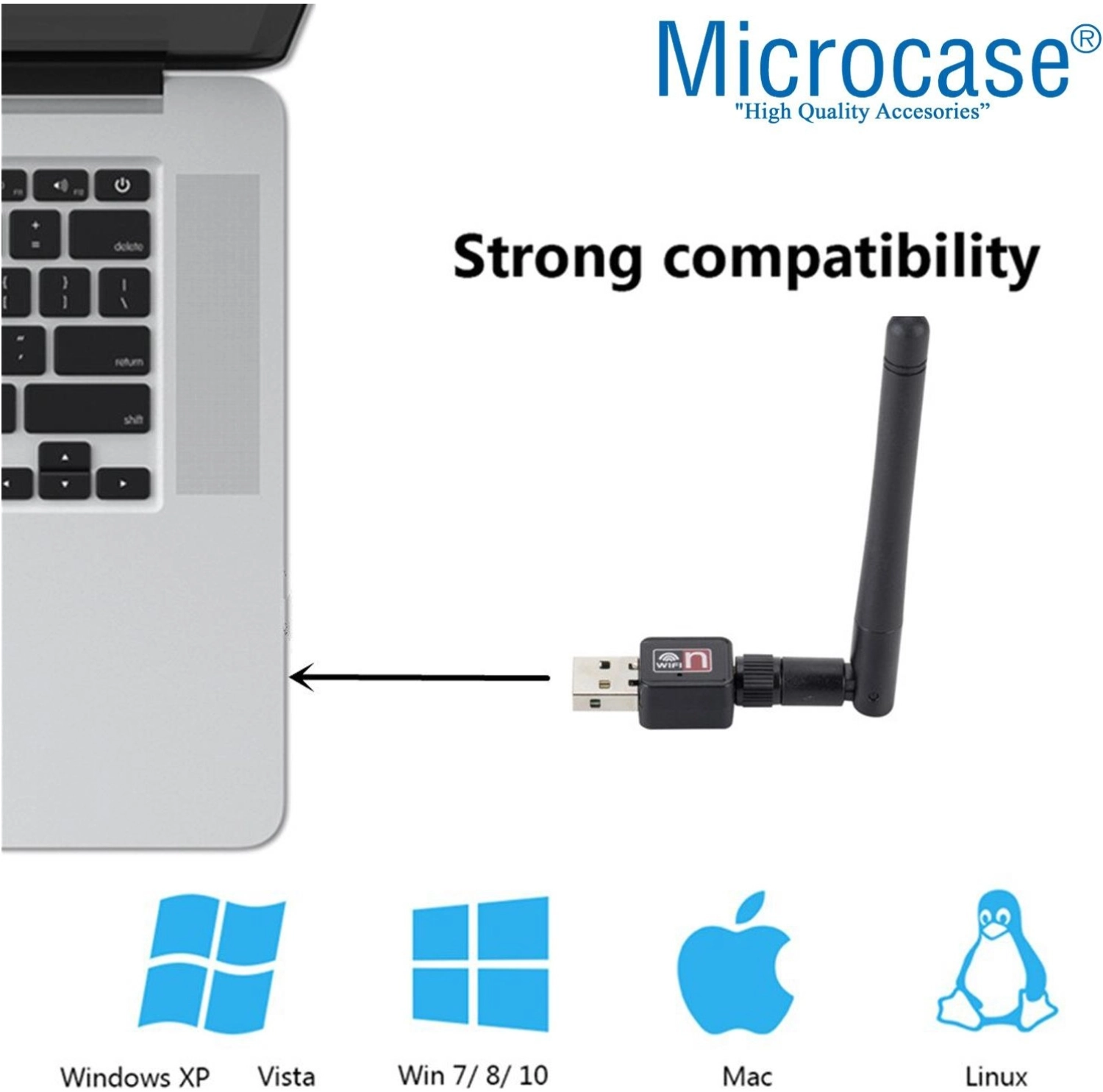 Microcase 2.4Ghz 300 Mbps Usb Wireless Adaptör Wifi Anten 9 Cm - Al2752 - Görsel 2