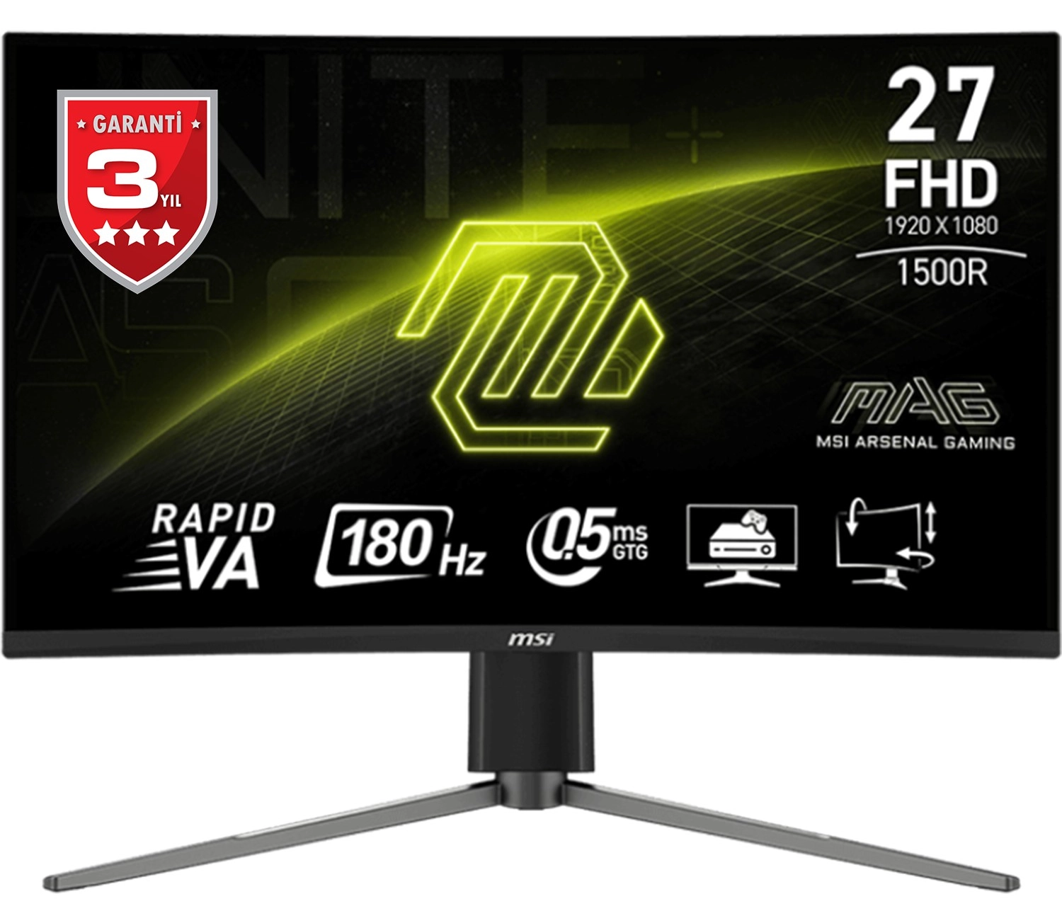 Msi 27" Mag 27C6Pf 1920X1080 (Fhd) 16:9 Curve 1500R Rapid Va 180Hz 0.5Ms (Gtg) Adaptive-Sync Gaming Monitor ürün görseli