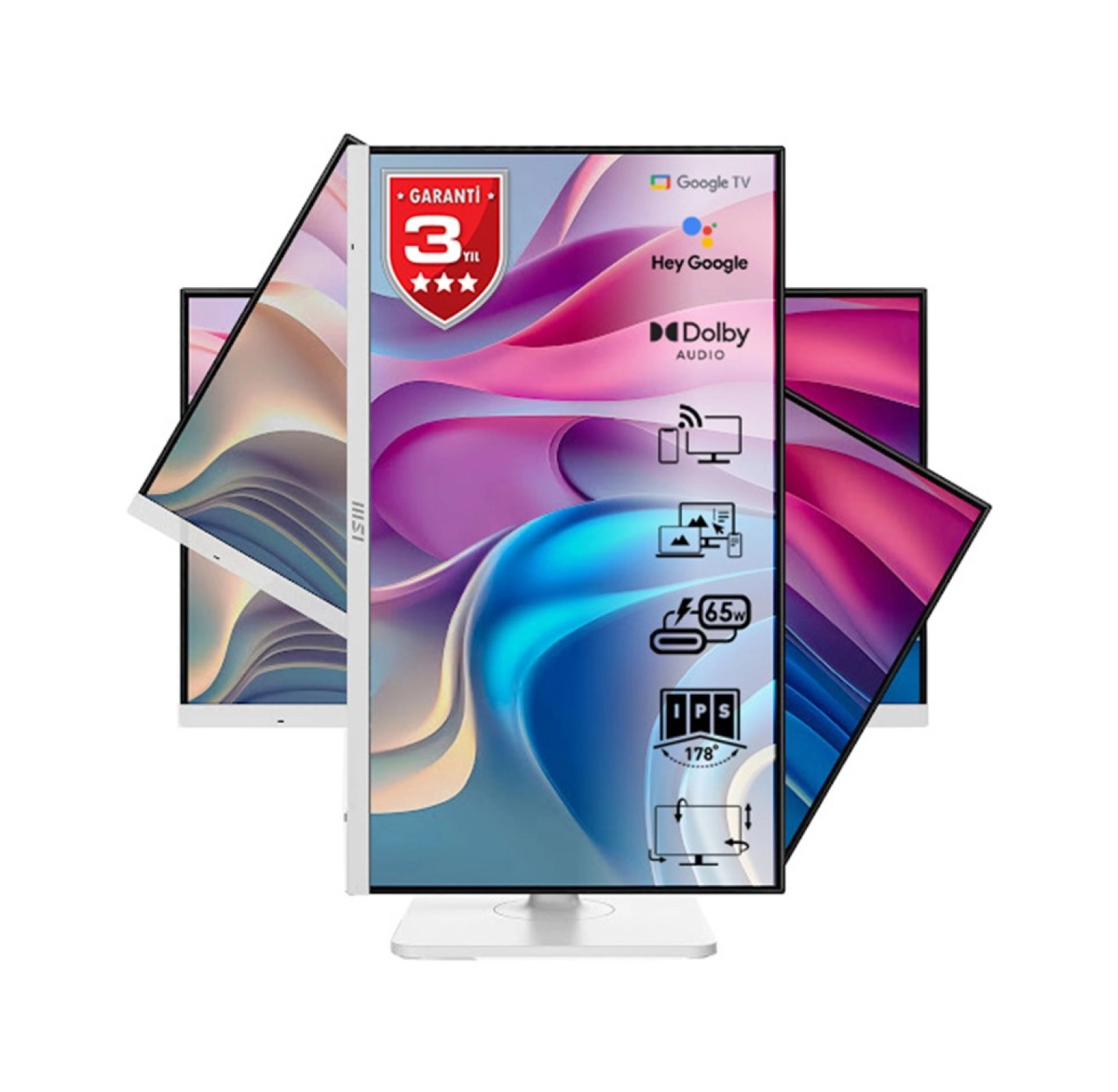 Msi 27" Modern Md272Upsw 3840X2160 (Uhd) 16:9 Flat Ips 60Hz 1Ms Adaptive-Sync Pivot Beyaz Type-C Smart Monitor ürün görseli