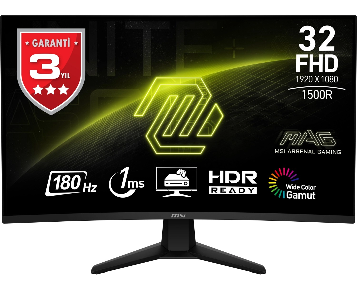 Msi 31.5" Mag 32C6 1920X1080 (Fhd) 16:9 Curve 1500R Va 180Hz 1Ms Adaptive-Sync Gaming Monitör ürün görseli