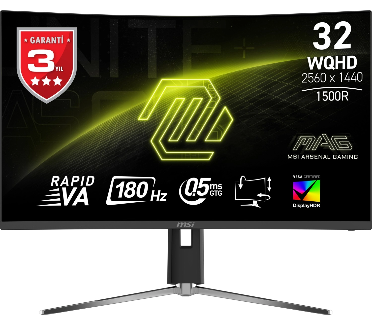 Msi 31.5" Mag 32Cq6Pf 2560X1440 (Wqhd) 16:9 Curve 1500R Rapid Va 180Hz 0.5Ms Adaptive-Sync Gaming Monitör ürün görseli