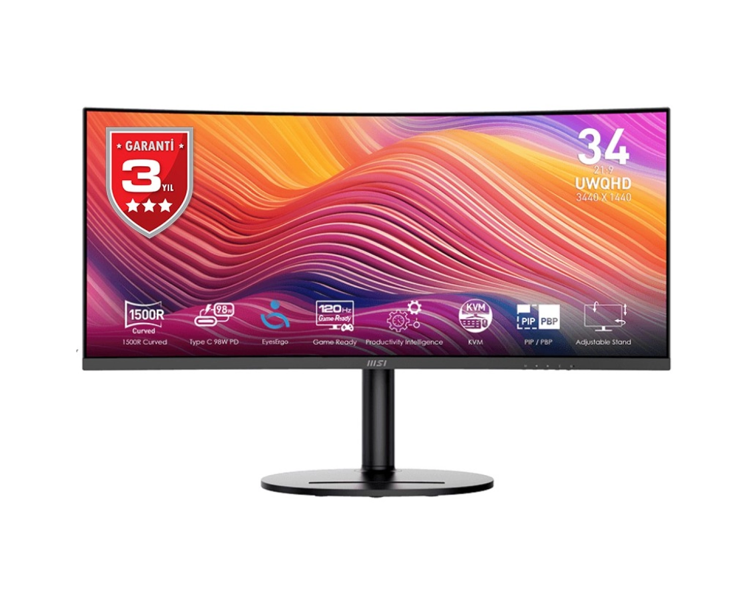 Msi 34" Modern Md342Cqp 3440X1440 (Uwqhd) Curve 1500R Va 120Hz 1Ms Adaptıve-Sync Type-C Monitör ürün görseli