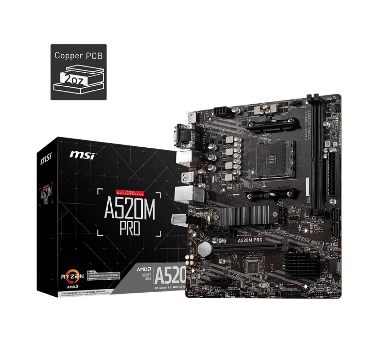 Msi A520M Pro Am4 Ddr4 4600(Oc) Vga Dvi Hdmi M.2 Usb3.2 Matx Anakart ürün görseli