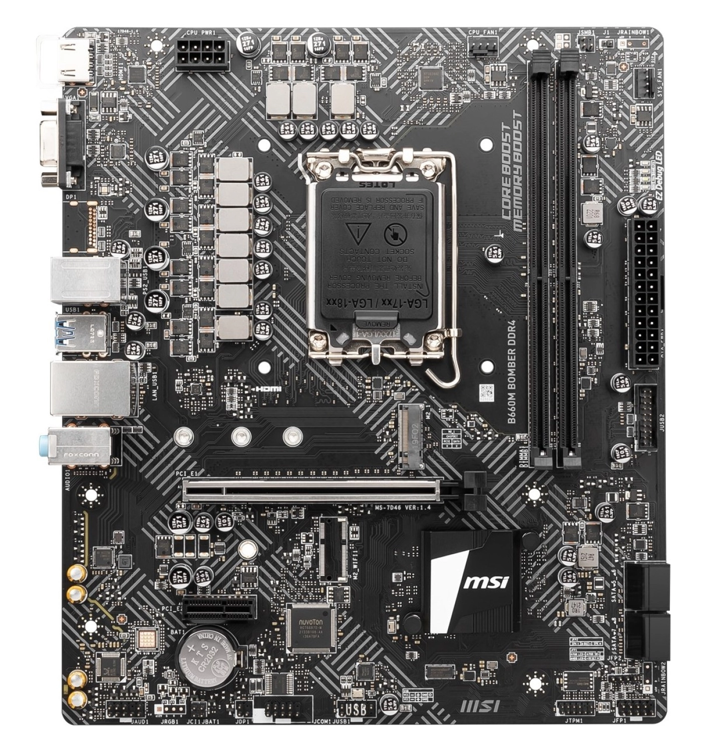 Msi B660M Bomber Ddr4 Soket 1700 Ddr4 4600(Oc) Pcı-E Gen 4 ,Hdmı Vga M.2 Usb3.2 1X 1G Lan Matx ürün görseli
