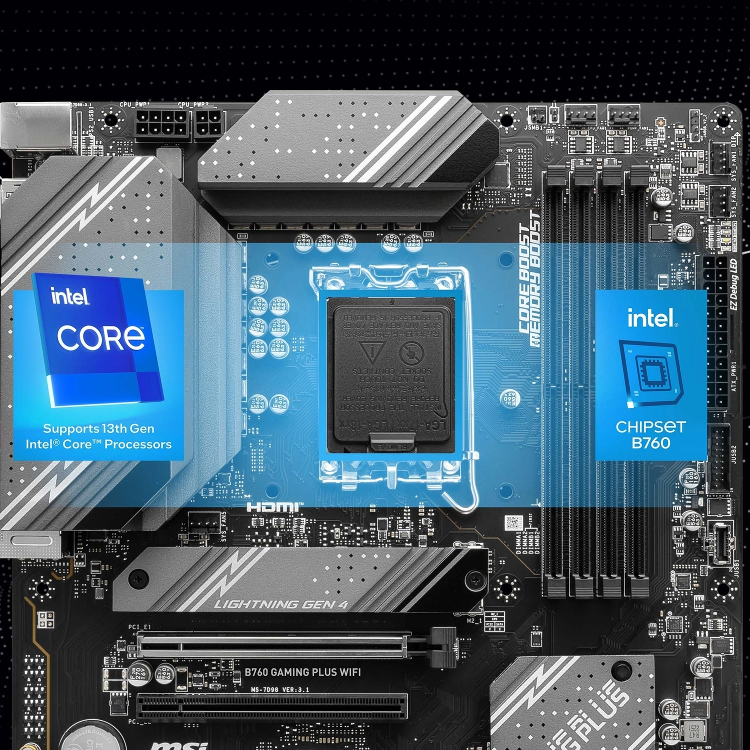 Msi B760 Gaming Plus Wifi Soket 1700 Ddr5 6800(Oc) Pci-E ,M.2 Usb3.2 Hdmi,Dp 1X 2.5G Lan Wi-Fi 6E Atx Anakart - Görsel 14