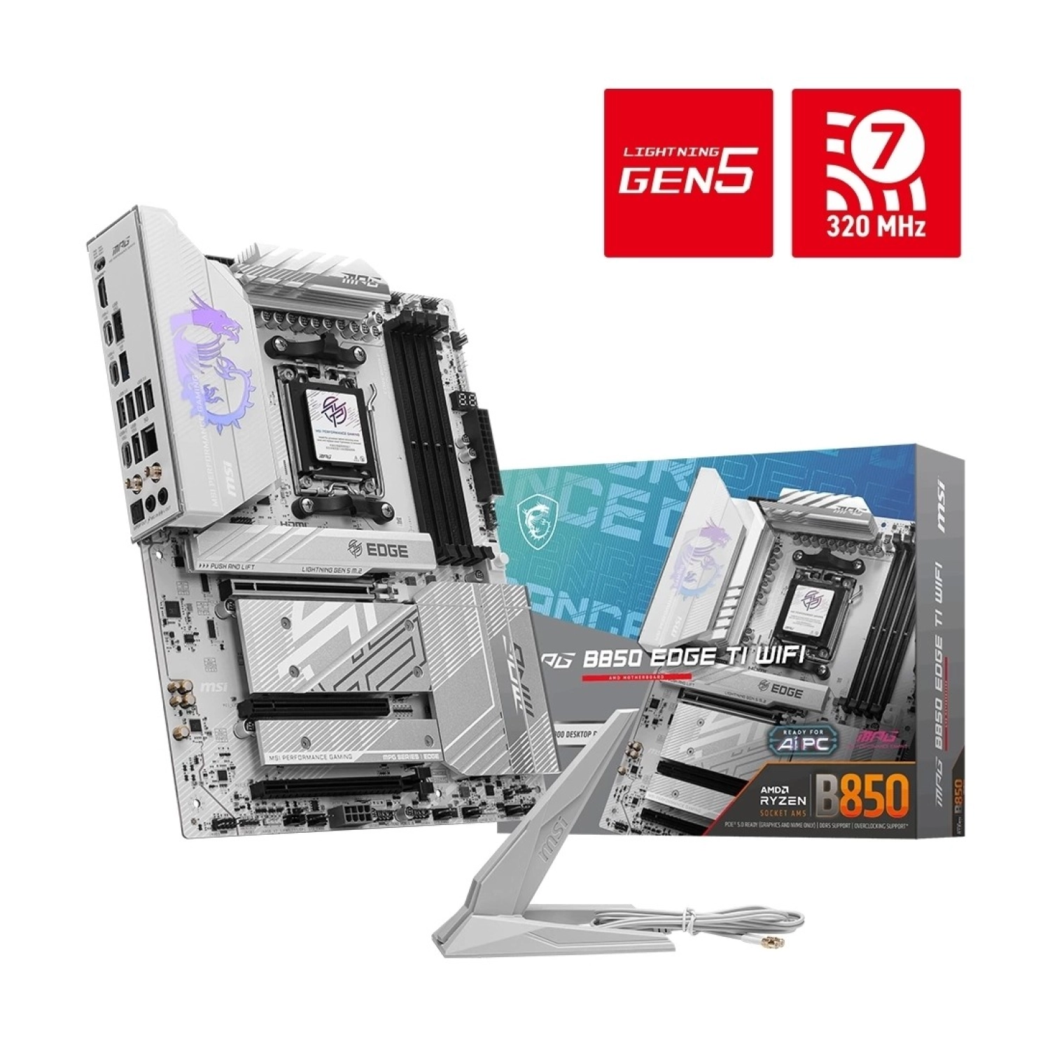 Msi Mb Mpg B850 Edge Tı Wıfı Am5 Ddr5 8400Mhz(Oc) Hdmi 4X M.2 Usb 10Gbs 5G Lan Wı-Fı 7 Atx ürün görseli