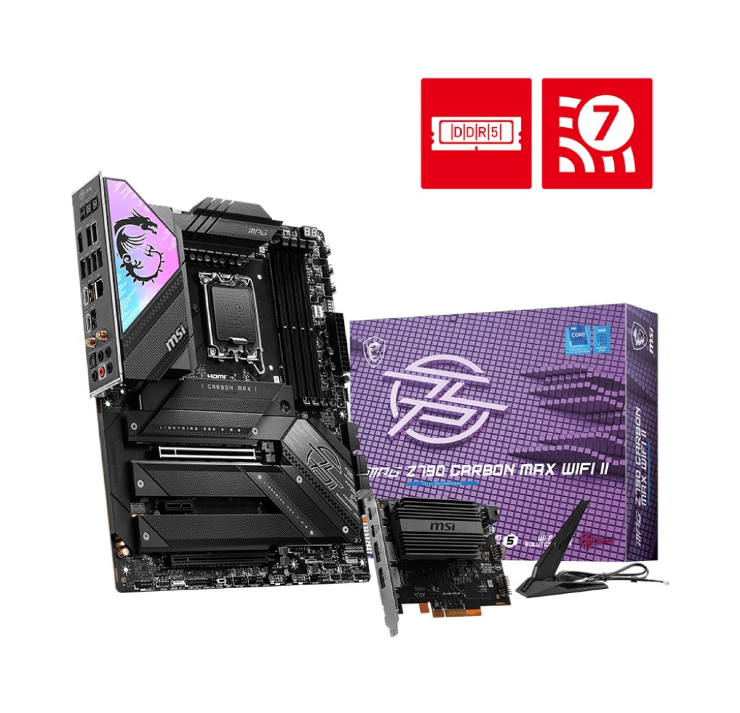Msi Mb Mpg Z790 Carbon Max Wifi Ii Soket 1700 Ddr5 7800Mhz(Oc) Pci-E Gen5 M.2 Usb3.2 Hdmi 1X5G Lan Wi-Fi 7 Atx ürün görseli