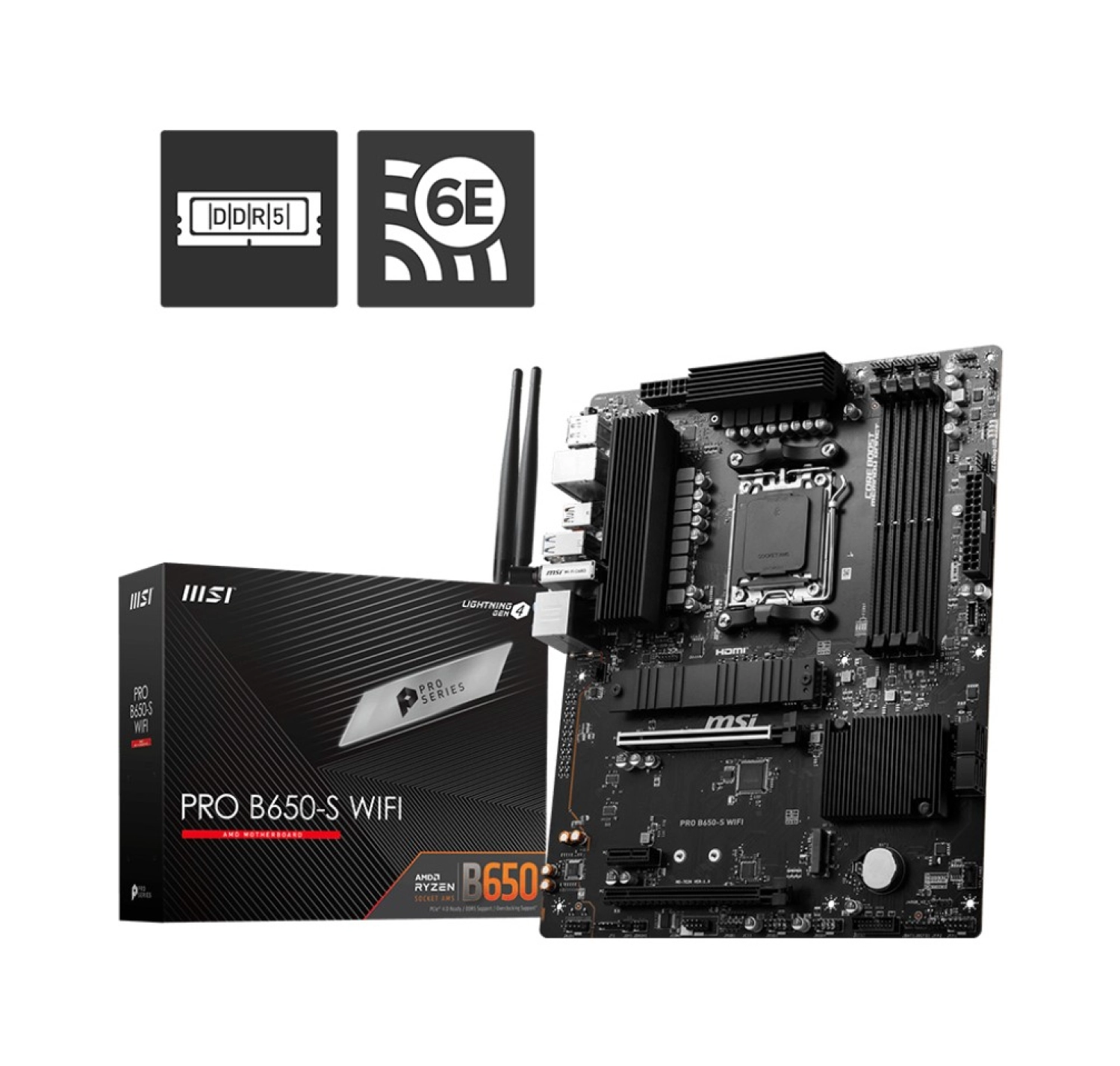 Msi Mb Pro B650-S Wifi Am5 Ddr5 7200Mhz(Oc) Hdmi Dp M.2 Usb3.2 2.5G Lan Wi-Fi 6E Atx ürün görseli