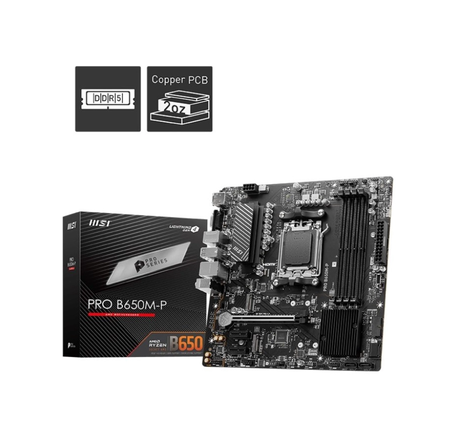 Msi Mb Pro B650M-P Am5 Ddr5 6000Mhz(Oc) Hdmi Dp Vga 2X M.2 Usb3.2 2.5G Lan Matx ürün görseli