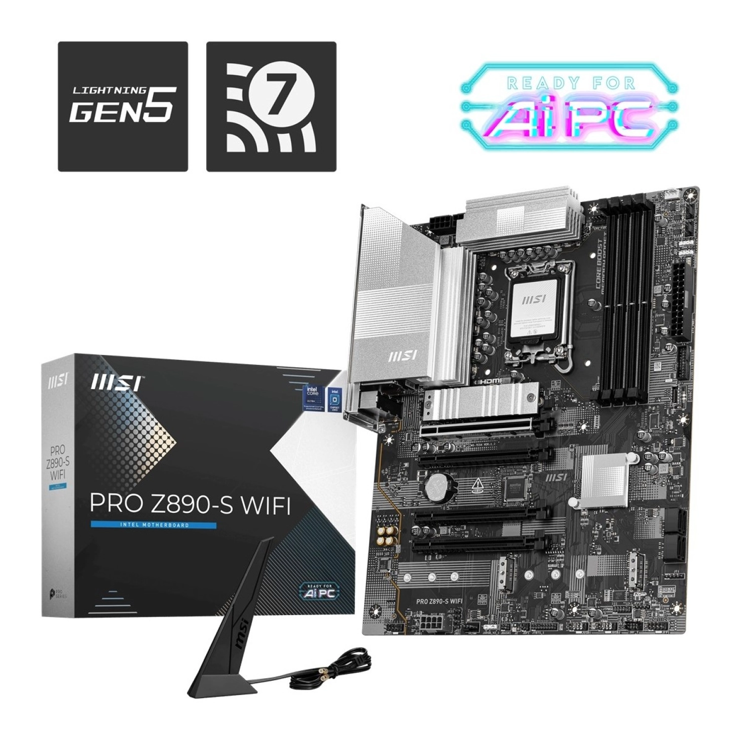 Msi Mb Pro Z890-S Wıfı Pz Soket 1851 Ddr5 8800Mhz(Oc) Usb 20Gbps 3Xm.2 1Xtb4 Hdmi Dısplay 2.5G Lan Wıfı7 Atx ürün görseli
