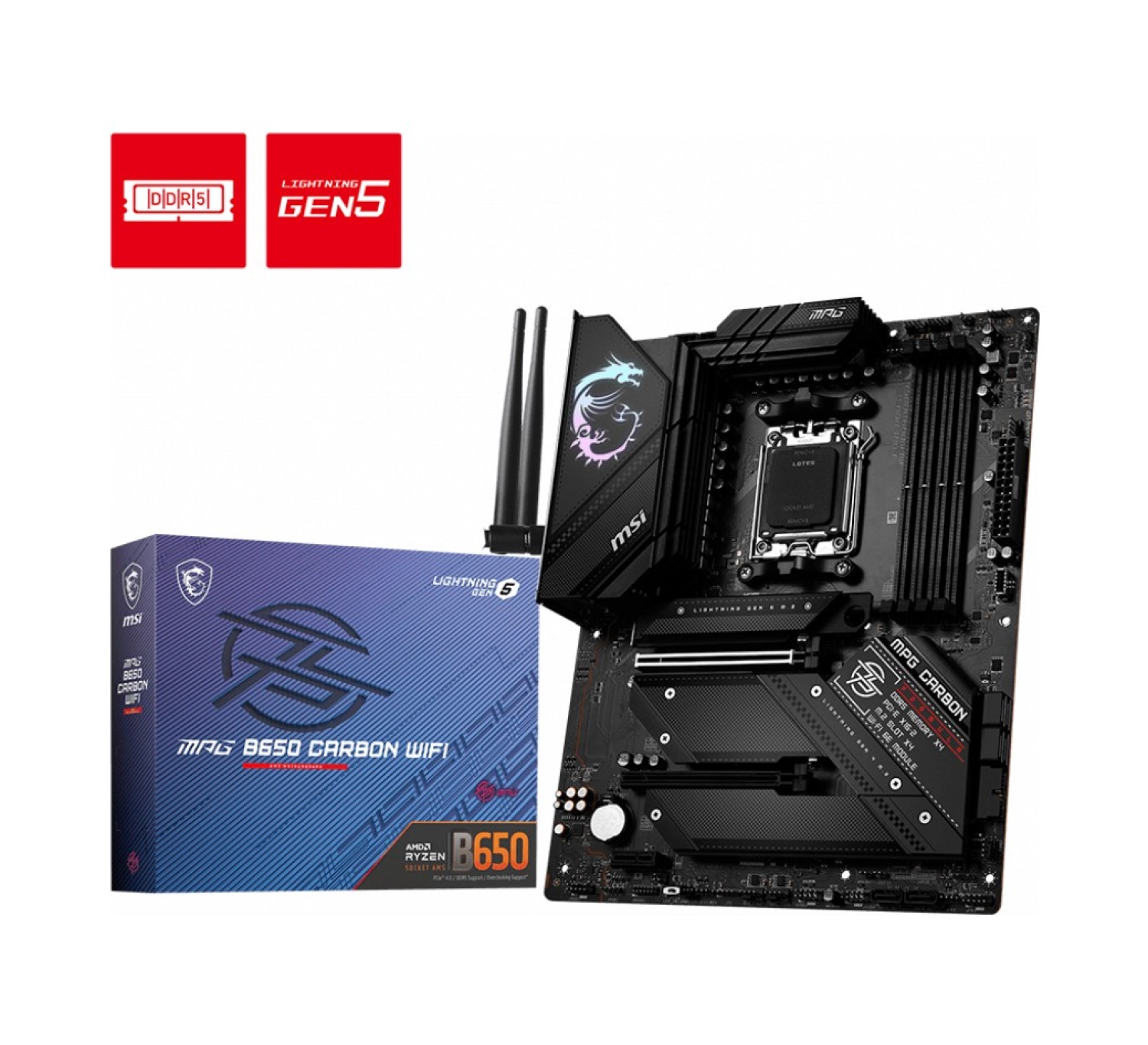 Msi Mpg B650 Carbon Wifi Am5 Ddr5 6600Mhz(Oc) Hdmi Dp M.2 Usb3.2 2.5G Lan Wifi 6E Atx - Görsel 2