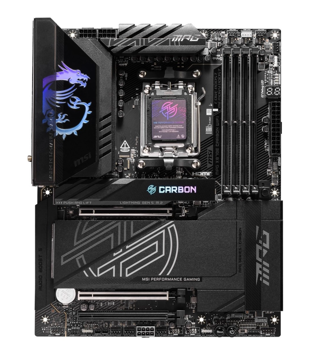 Msi Mpg X870E Carbon Wıfı Am5 Ddr5 8400Mhz(Oc) Usb4 4X M.2 Hdmi 5G Lan 2.5G Lan Wıfı 7 Rgb Atx ürün görseli