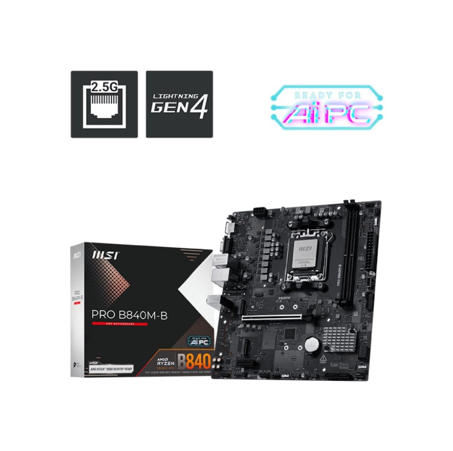 Msi Pro B840M-B 8000Mhz (Oc) Ddr5 Soket Am5 M.2 Hdmi Vga Matx Anakart ürün görseli