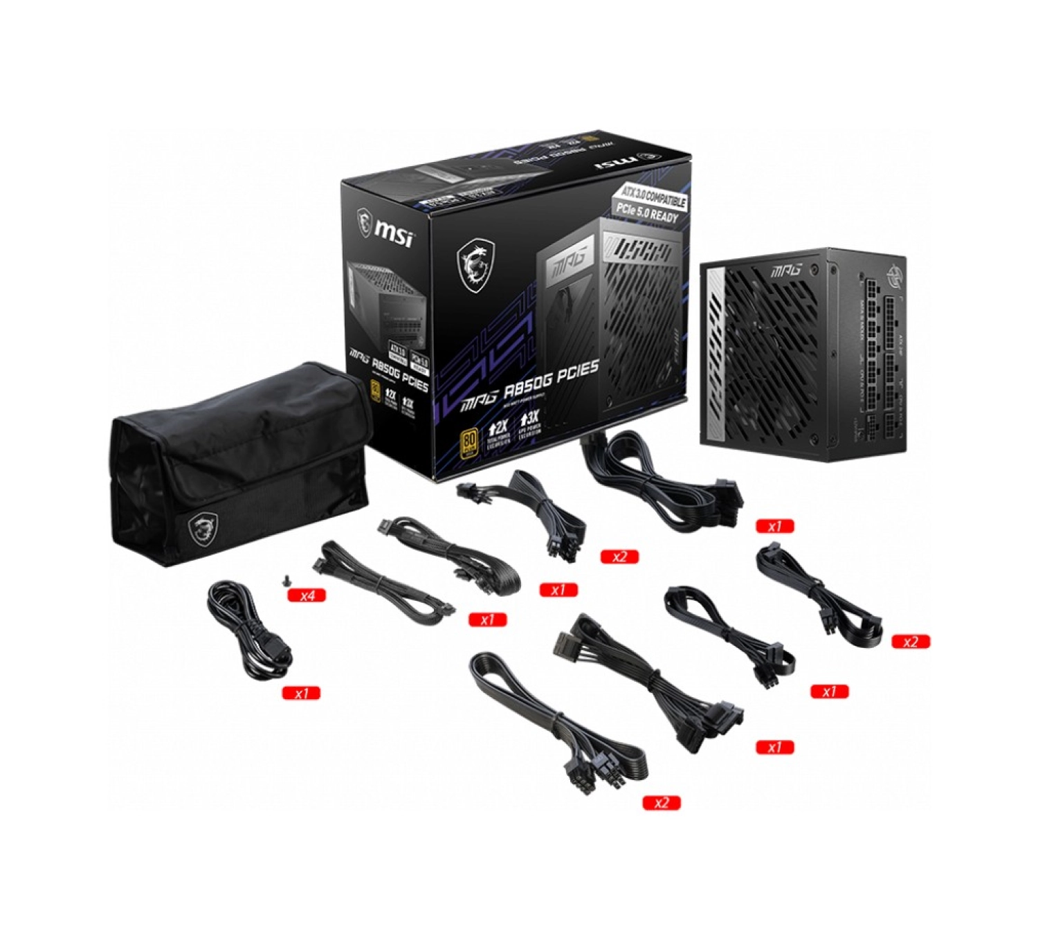 Msi Psu Mpg A850G Pcie5 850W 80 Plus Gold Active Pfc Full Modular Power Supply - Görsel 3