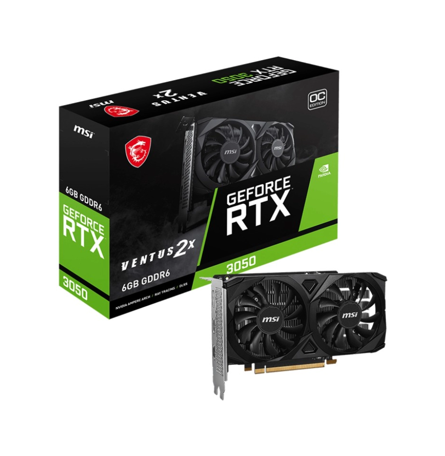 Msi Vga Geforce Rtx 3050 Ventus 2X E 6G Oc Rtx3050 6Gb Gddr6 96B Dx12 Pcıe 4.0 X8 ürün görseli