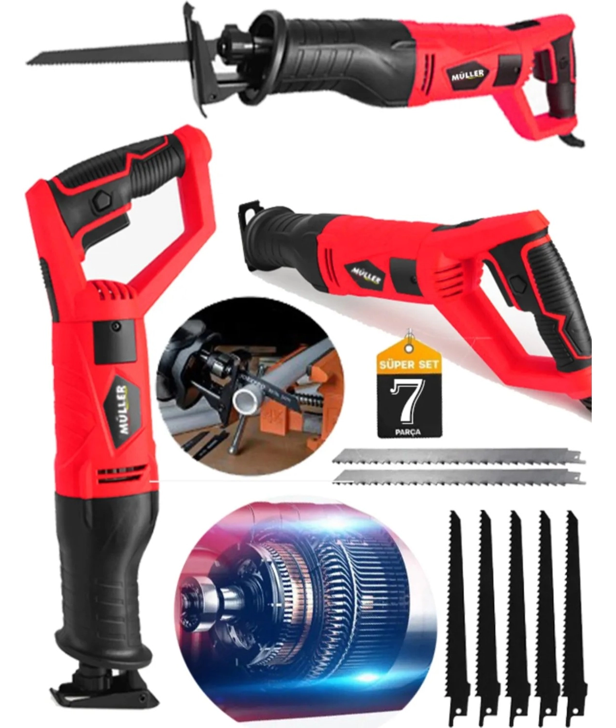 Müller Alman 9900 Wat 6 Kademe Devir Ayarlı Bakır Sargılı Kemik Kesme Tilki Kuyruğu Makinesi 7 Bıçak ürün görseli