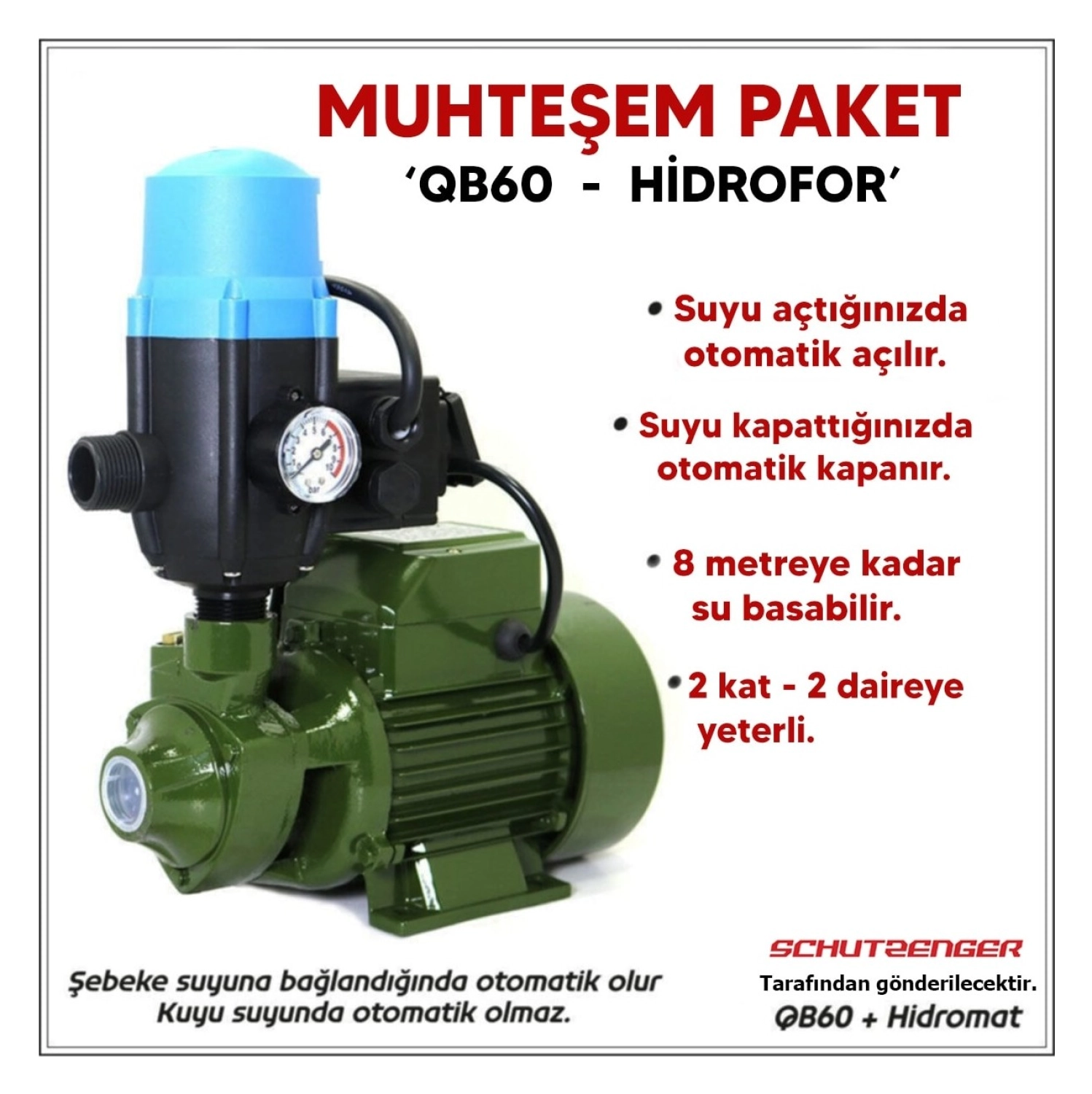 Mur-Cell Hidrofor Otomatik Sistem Su Pompası Qb60 0.5Hp Mur-Qb60-Hi̇drofor - Görsel 2