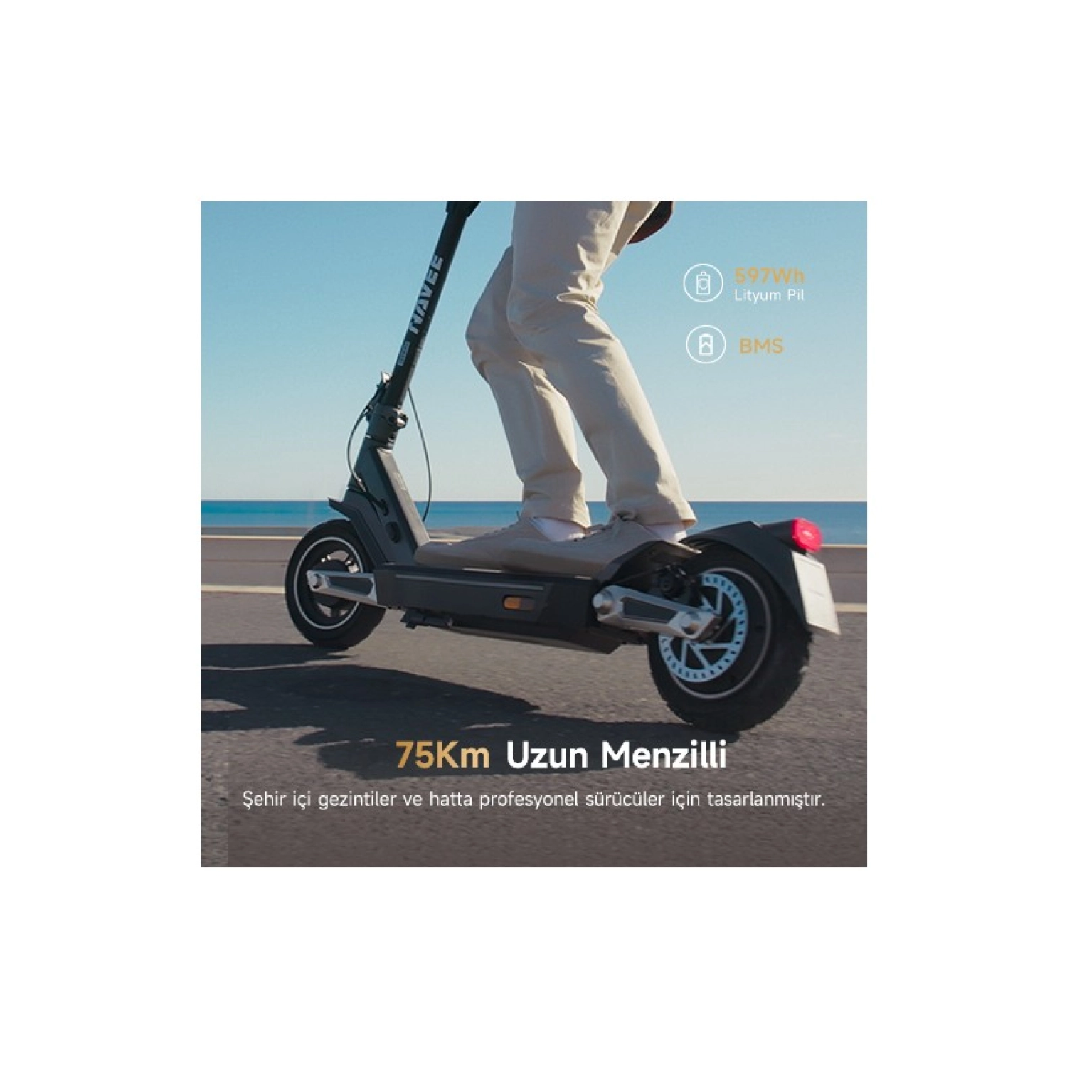 Navee St3 Pro Elektrikli Scooter - 75 Km Menzil -1350W Güç - Turbo Mod - %28 Eğim Perf. Dörtlü Süspansiyon - Görsel 4