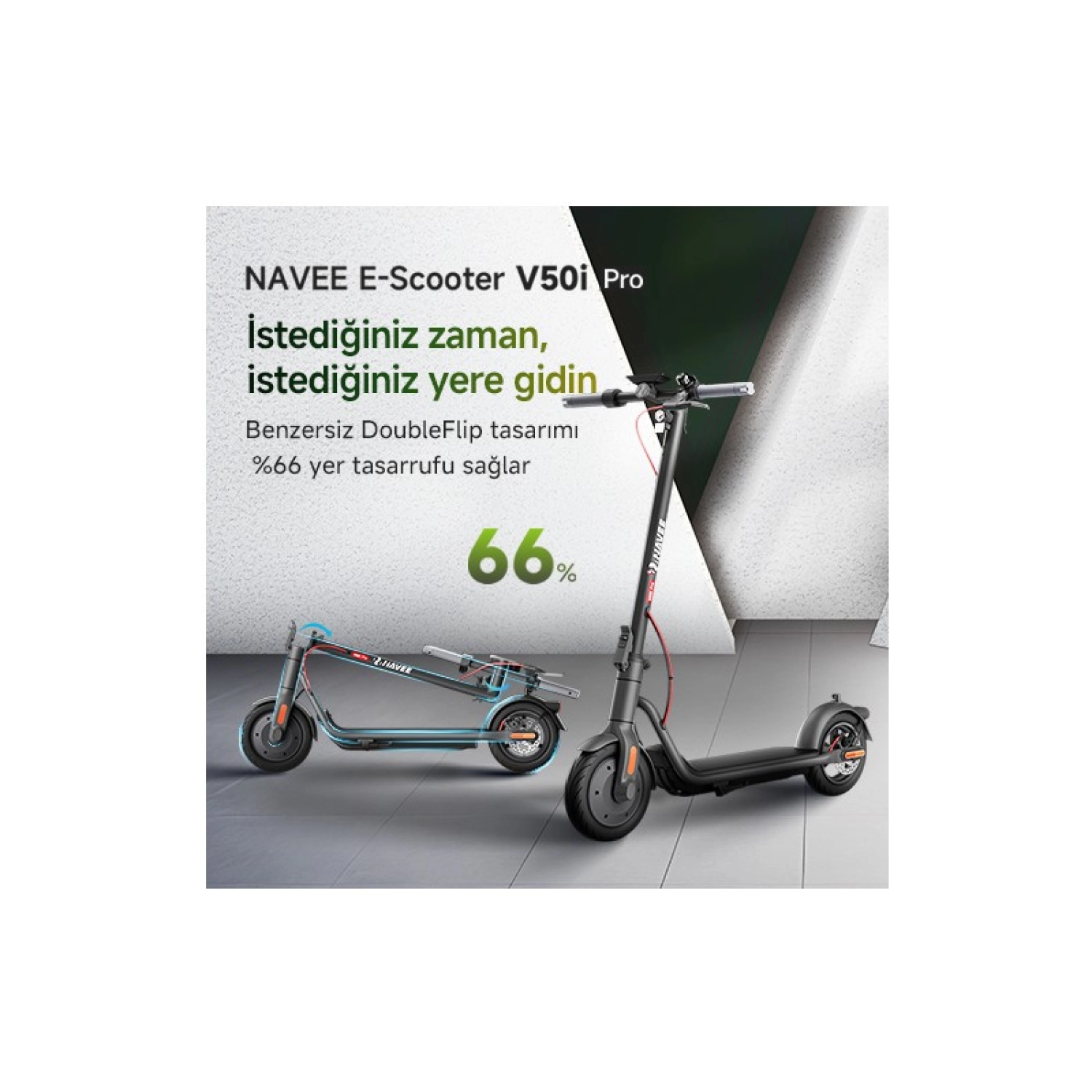 Navee V50I Pro Elektrikli Scooter 50 Km Menzil 25 Km Hız - 700W Güç - Katlanır Scooter - Ipx5 - Doubleflip - Görsel 5