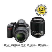Nikon D3100 18-55Mm Dx + 55-200Mm Dx Kit 14.2 Mp 3" Lcd Dijital Slr Fotoğraf Makinesi