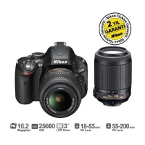 Nikon D5100 18-55 Vr + 55-200 Vr 16.2 Mp 3" Lcd Dijital Slr Fotoğraf Makinesi