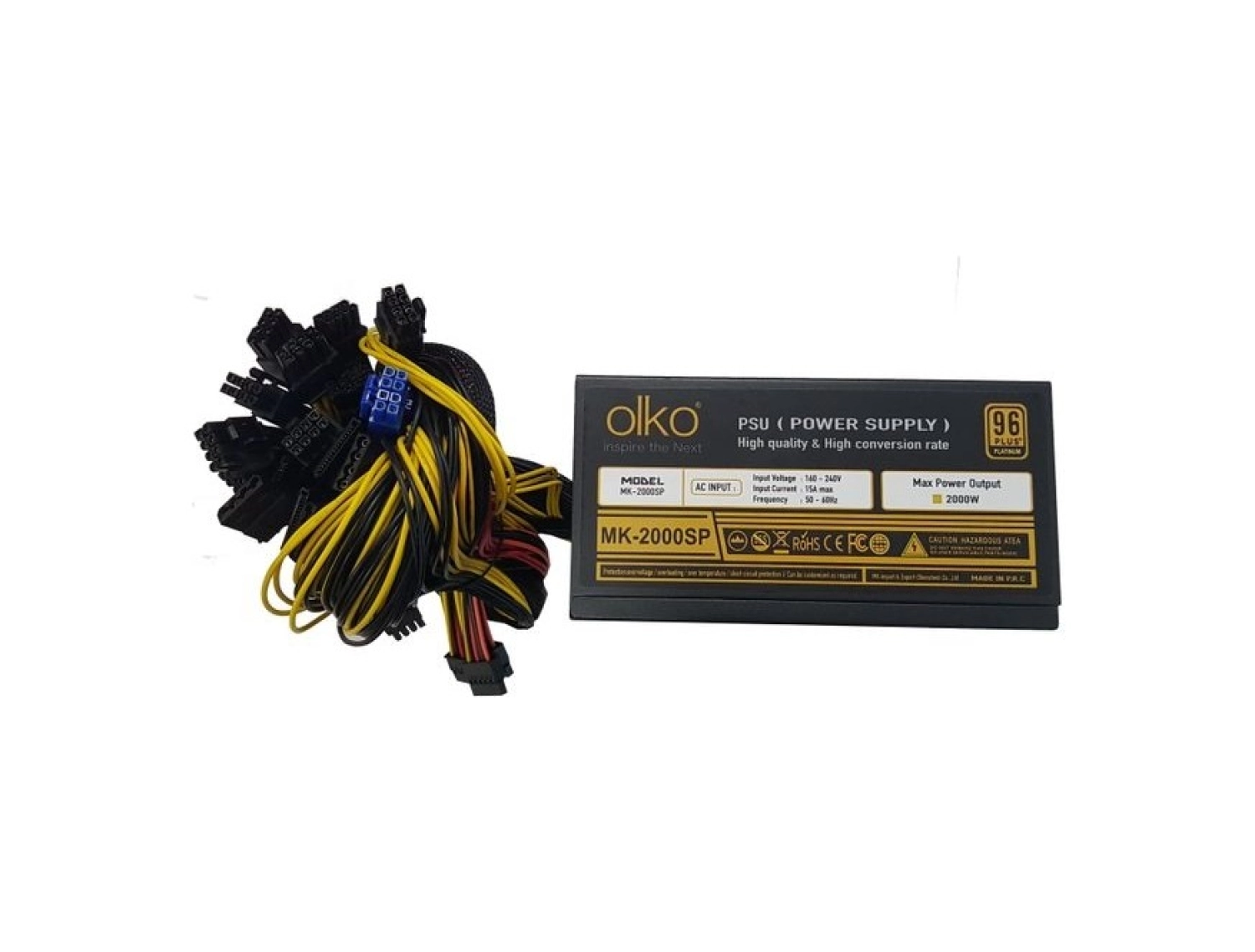 Olko 2000W 16Xpci-E (6+2Pin), 1X20+4Pin, 8Xsata 96+Platınum Mining Powersupply (Mk-2000Sp) - Görsel 5