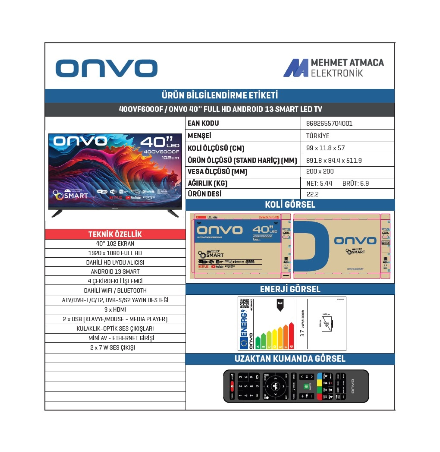 Onvo 40Ovf6000F 40" 102 Ekran Uydu Alıcılı Full Hd Android Smart Led Tv - Görsel 3