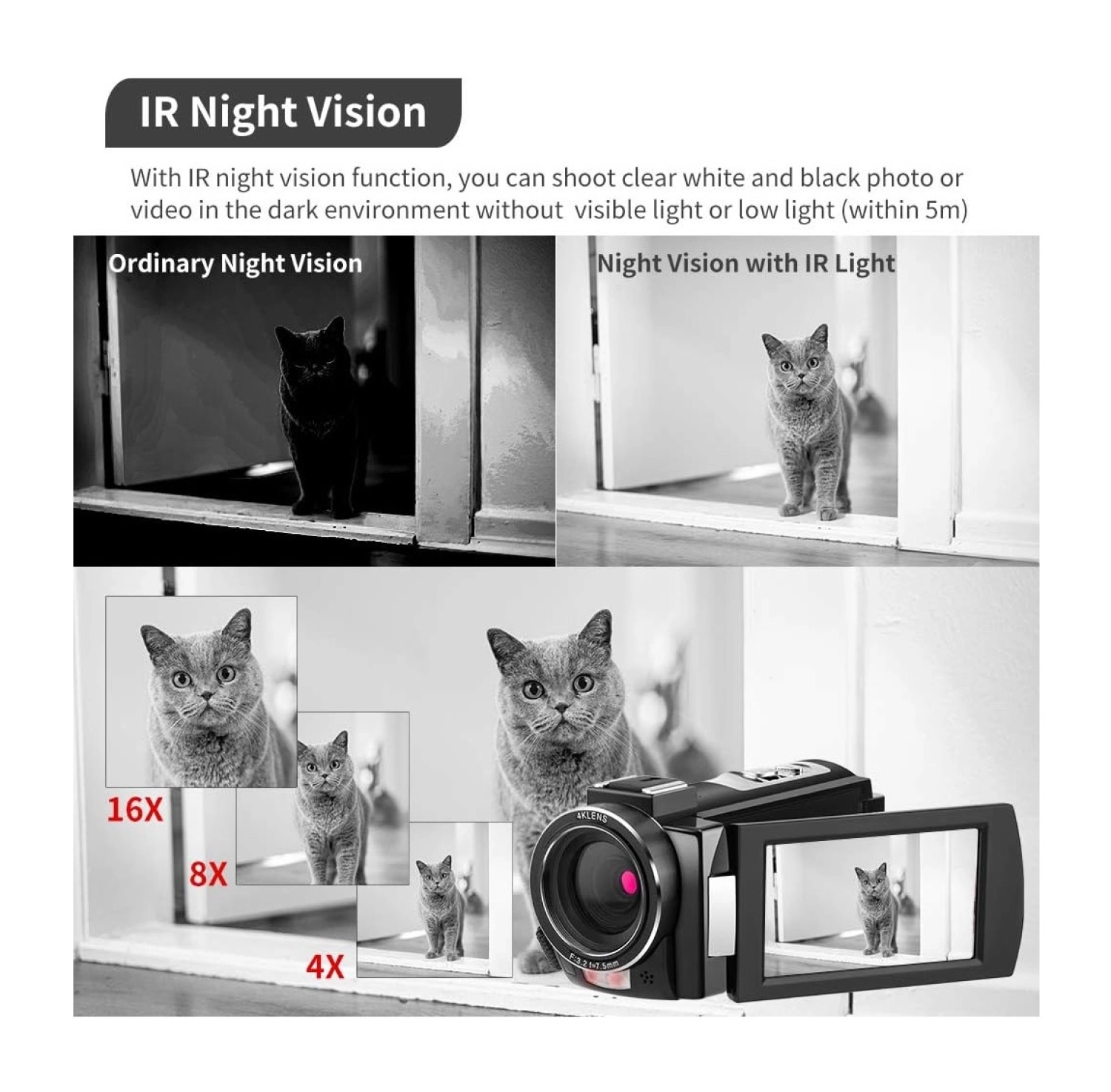 Ordro 4K Ir Gece Görüşü 1080P 60Fps Dijital Wifi Video Kamera Kaydedici - Görsel 2