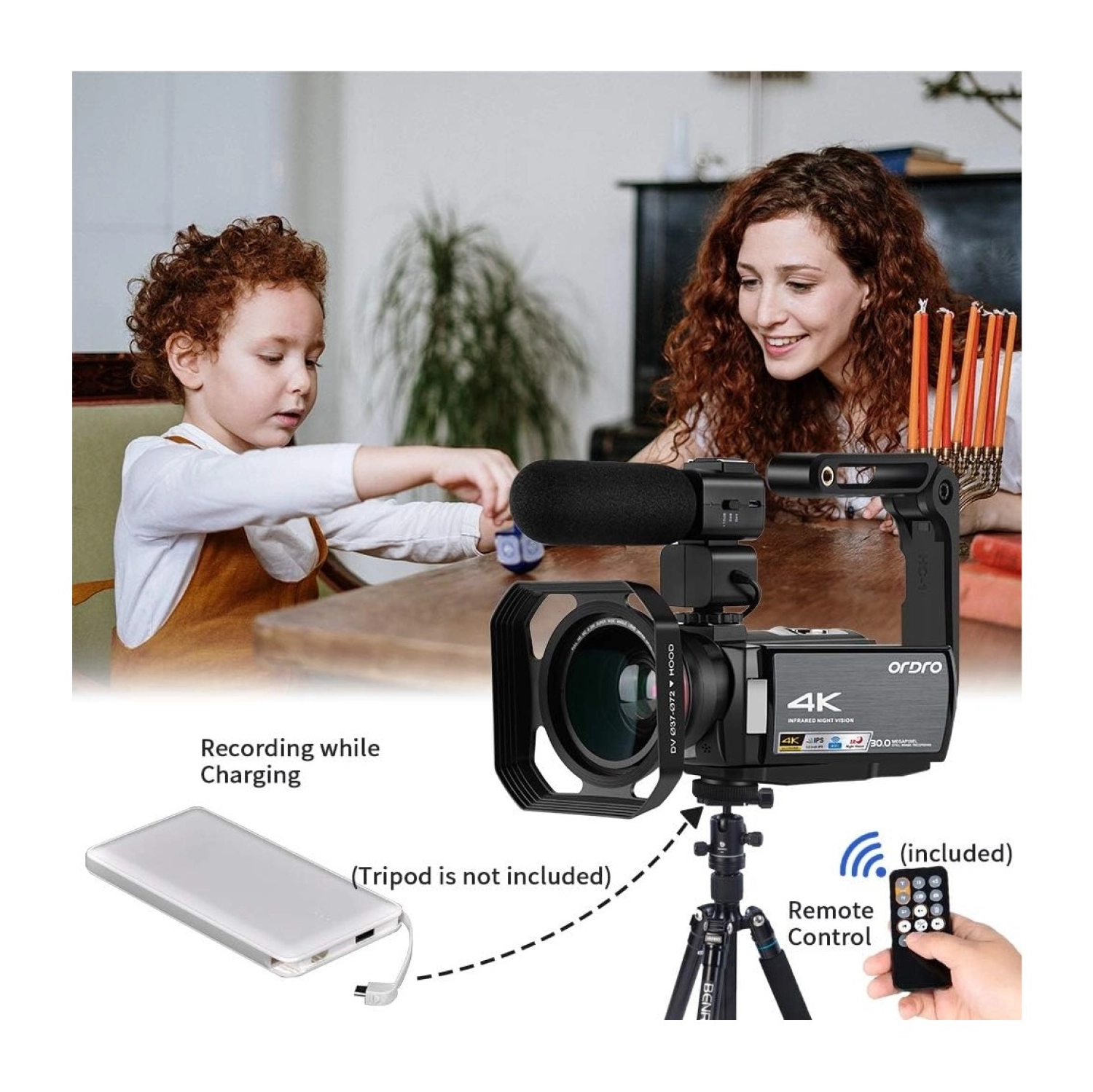 Ordro 4K Ir Gece Görüşü 1080P 60Fps Dijital Wifi Video Kamera Kaydedici - Görsel 5