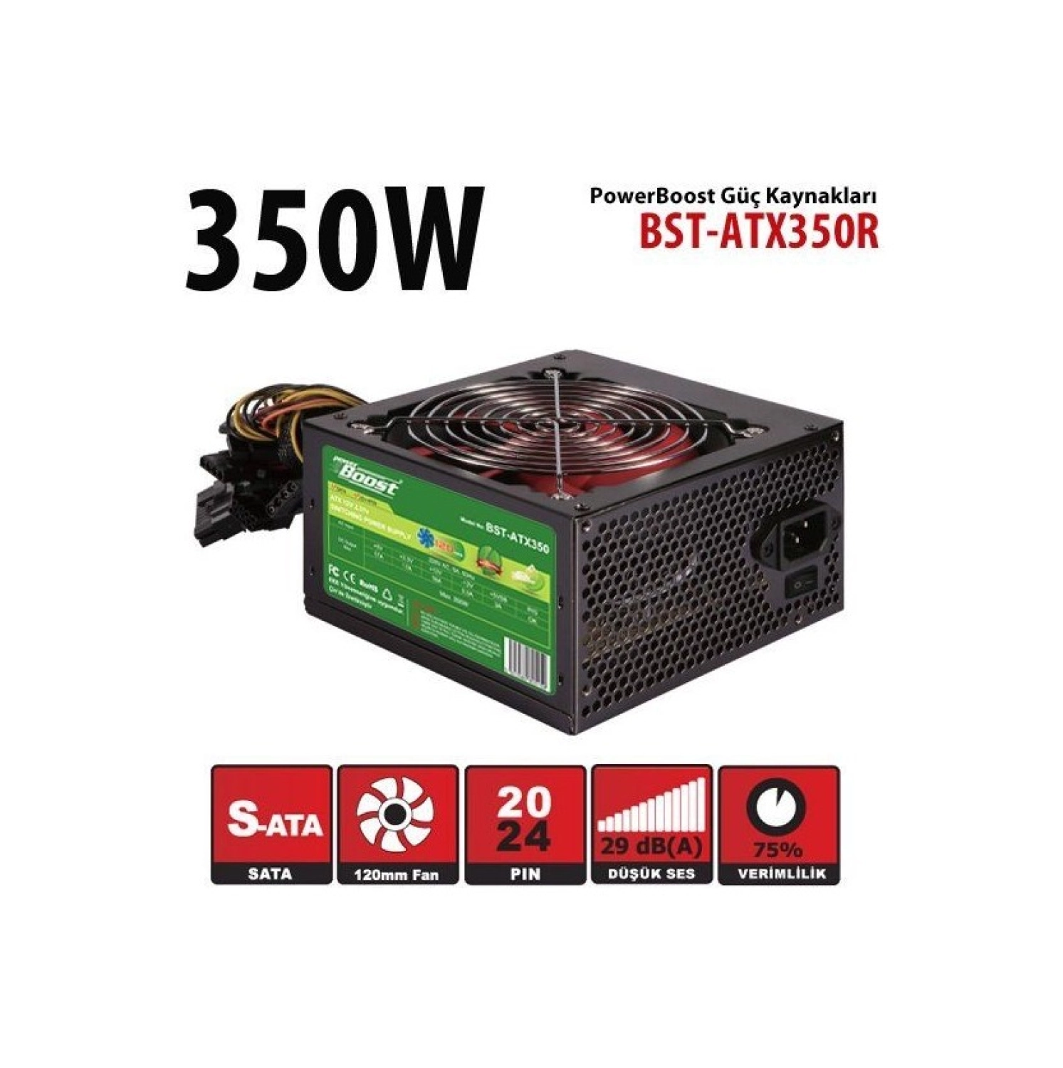 Powerboost 350 W P.supply,12Cm Kırmızı Fan,Kutulu ürün görseli