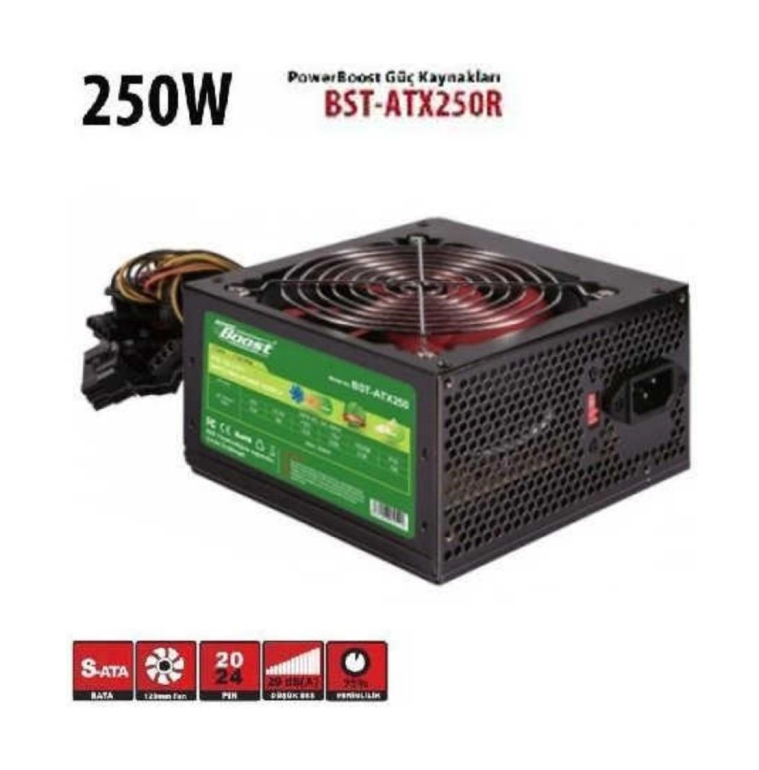 Powerboost Bst-Atx250R 250W, Ppfc 12Cm Kırmızı Fanlı Atx Psu (Retail Box) ürün görseli