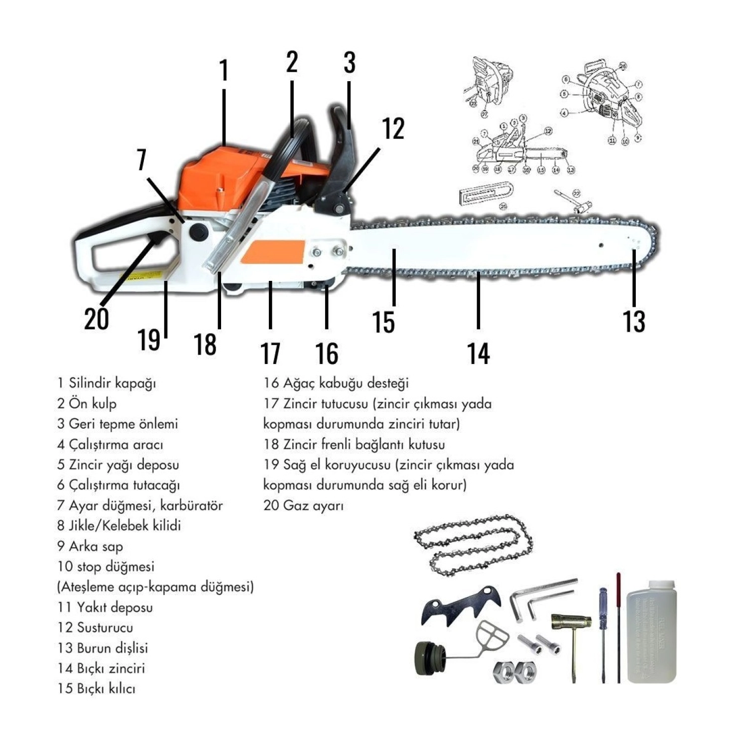 Prohummer Ph012 Benzinli Ağaç Motoru 52Cc 46 Cm Pala (Turuncu Beyaz) - Görsel 2