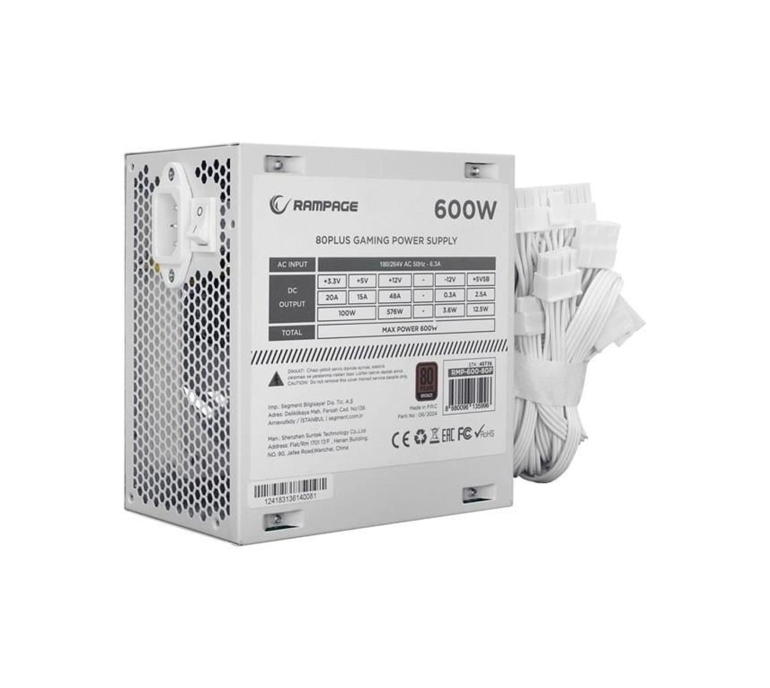 Rampage 600W 80+ Bronze Rmp-600-80P Power Supply Beyaz - Görsel 4