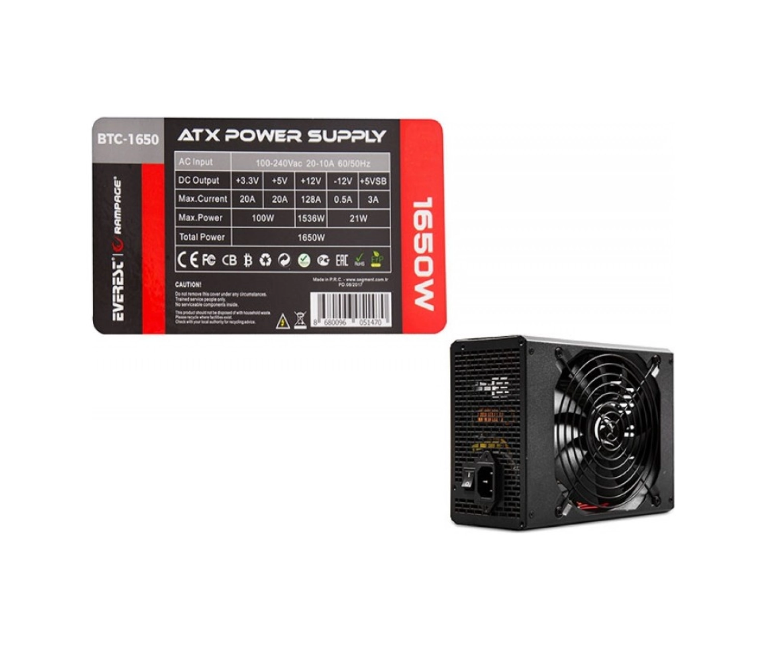 Rampage Btc-1650 1650W 16*(6+2P)Pci Exp Kablolu 14Cm Fanlı Bitcoin Mining Power Supply - Görsel 3