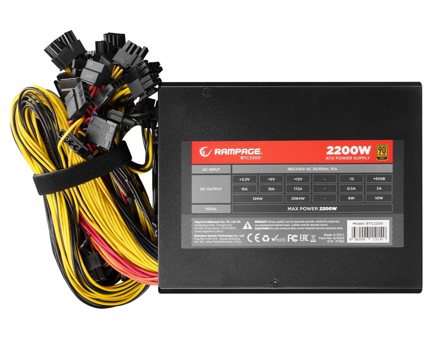 Rampage Btc2200 Real 2200W 16* Pcıe Vga Soket 14Cm+8Cm 2* Fanlı Bitcoin Power Supply - Görsel 3