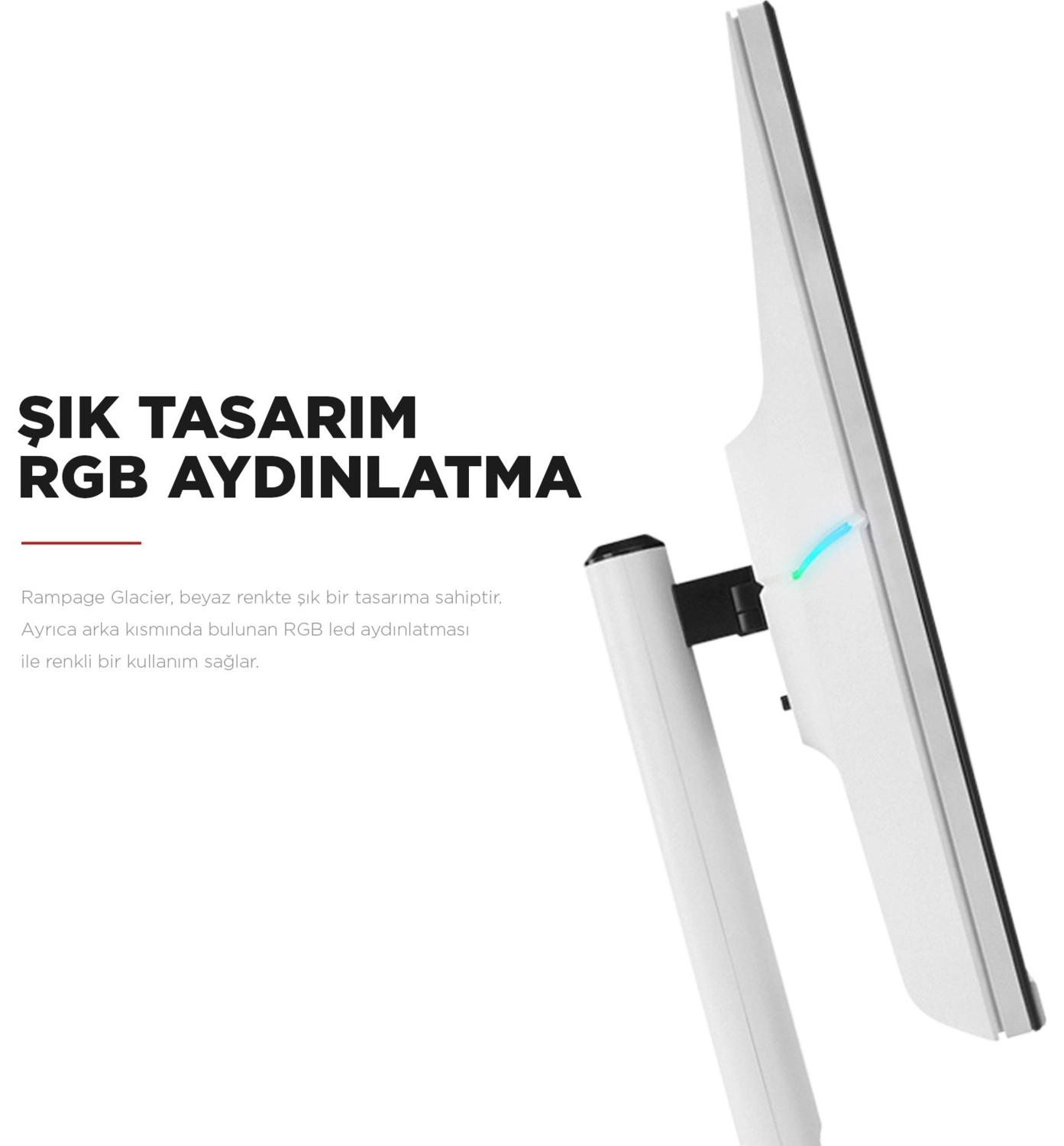 Rampage Glacier Gl27R180Q 27" Qhd 2K 180Hz 1Ms Ips G-Sync/Freesync Rgb Pivot Beyaz Oyuncu Monitörü - Görsel 6