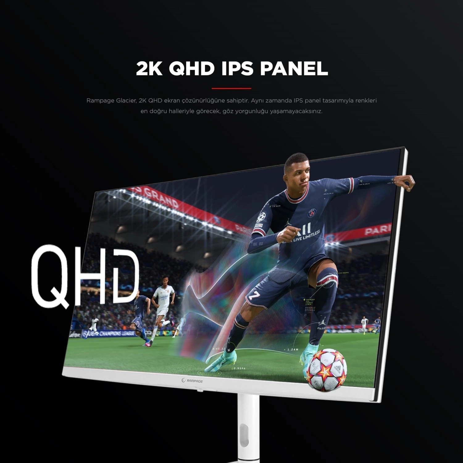 Rampage Glacier Gl27R180Q 27" Qhd 2K 180Hz 1Ms Ips G-Sync/Freesync Rgb Pivot Beyaz Oyuncu Monitörü - Görsel 4