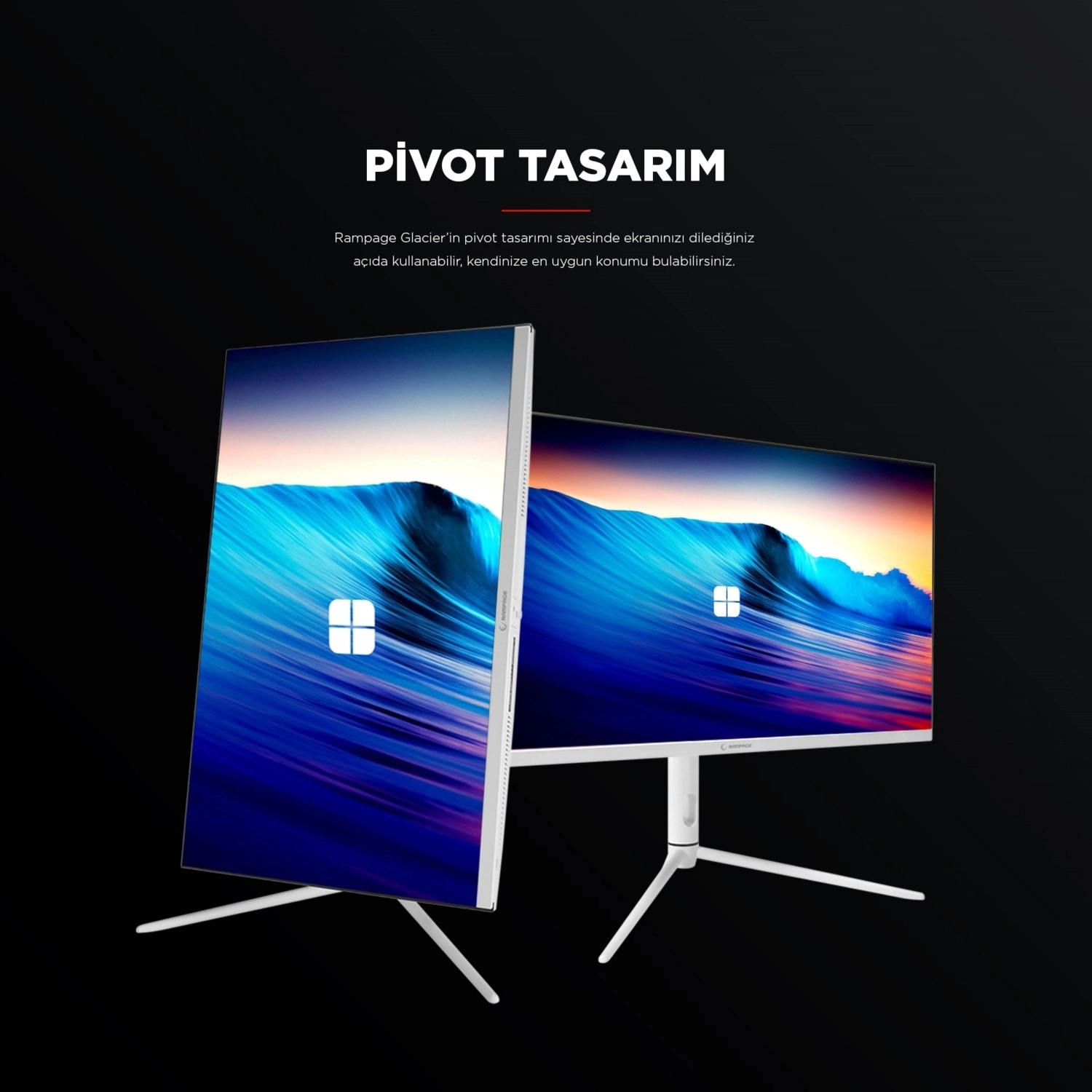 Rampage Glacier Gl27R180Q 27" Qhd 2K 180Hz 1Ms Ips G-Sync/Freesync Rgb Pivot Beyaz Oyuncu Monitörü - Görsel 7